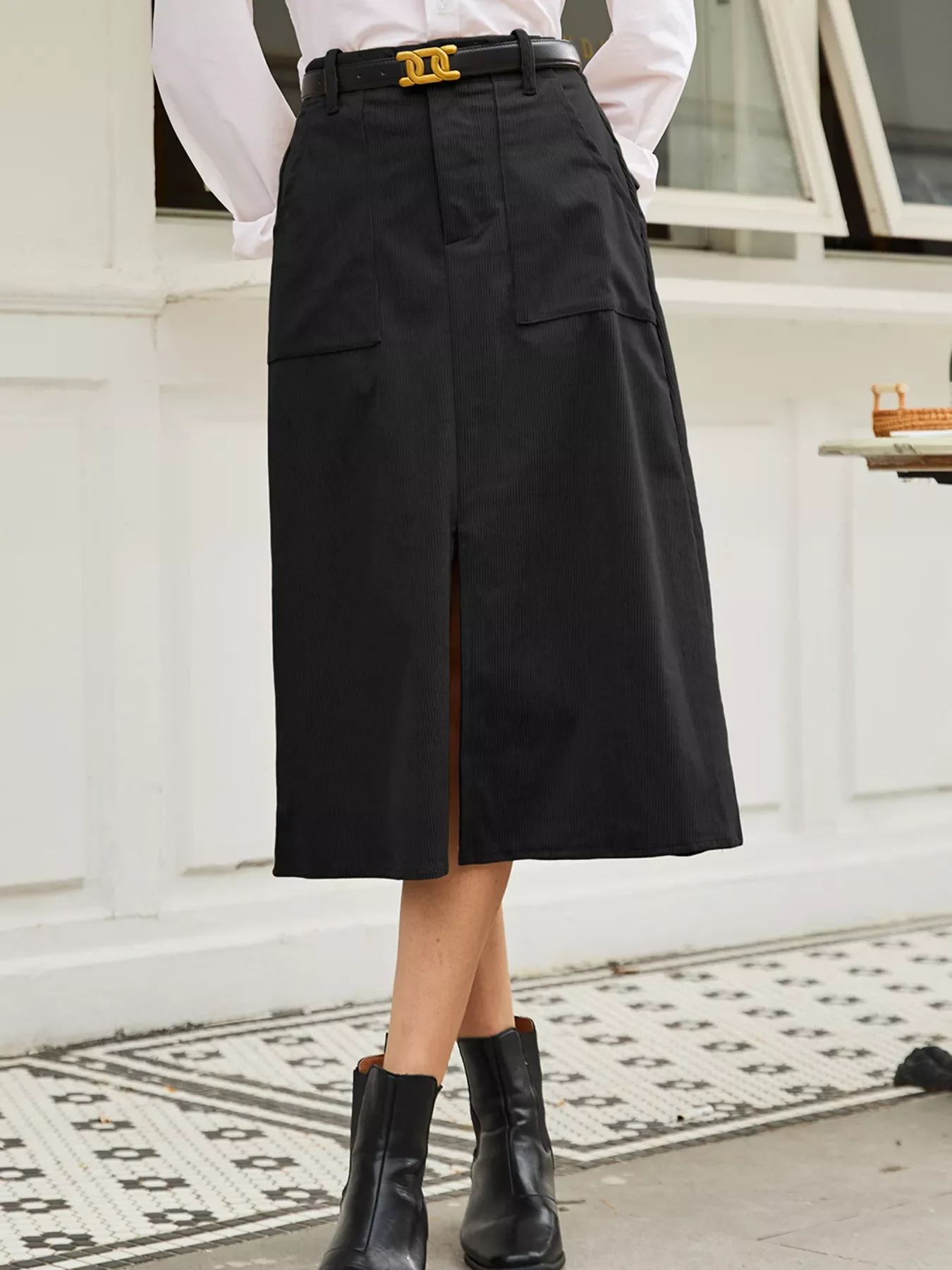 Front Slit Shift High Waist Midi Skirt - Image 12