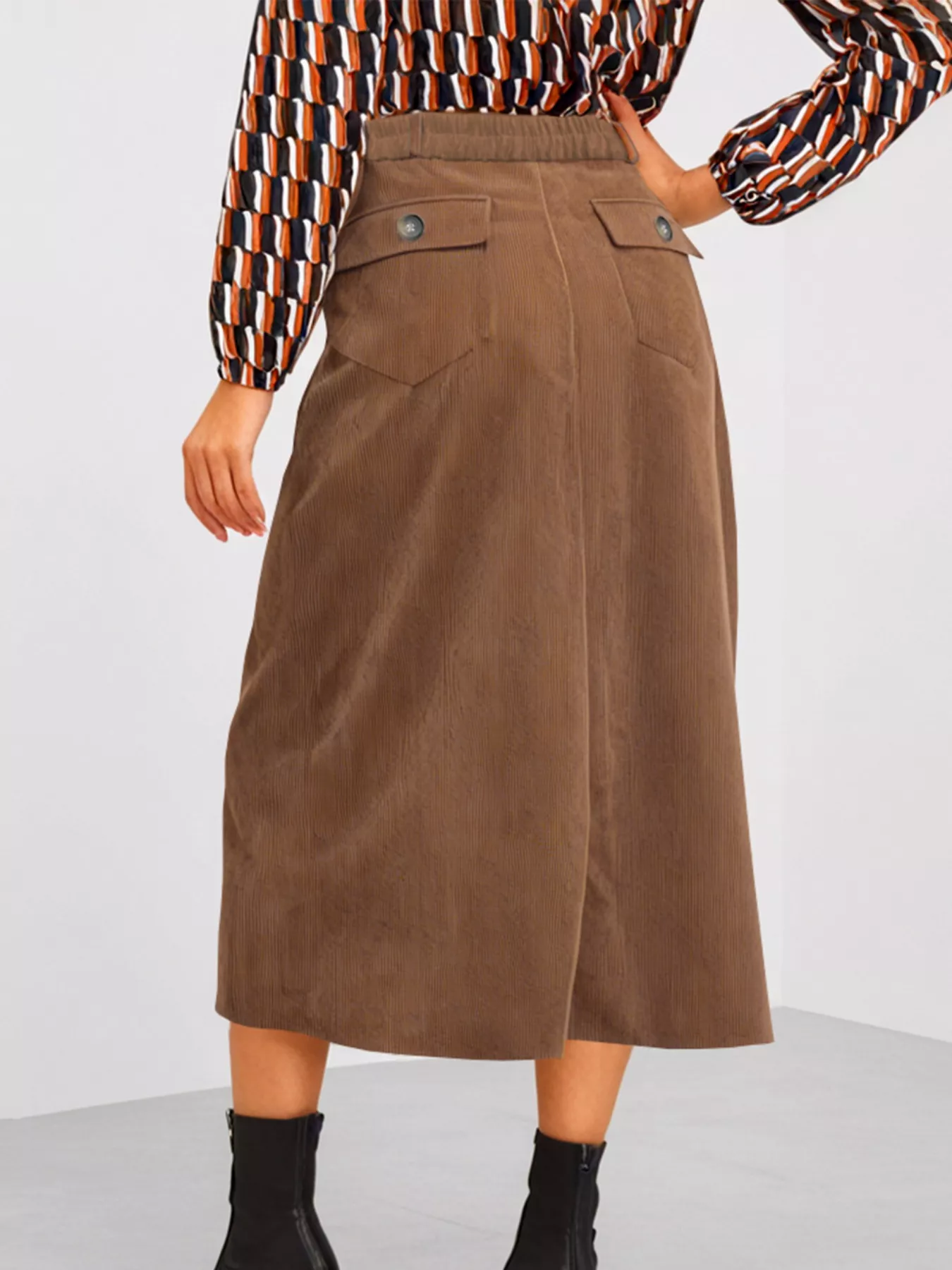 Front Slit Shift High Waist Midi Skirt - Image 2