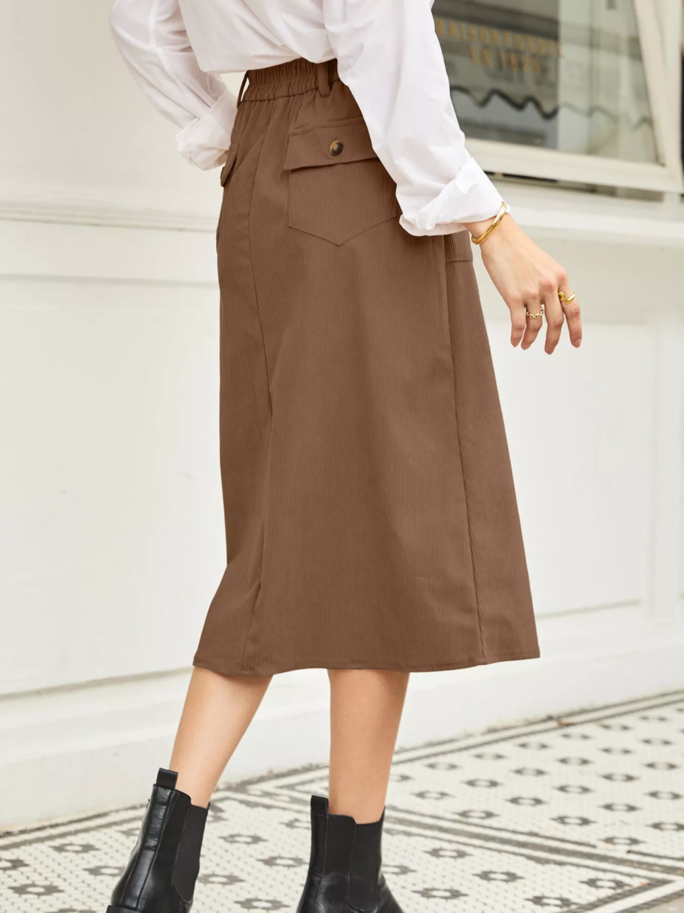 Front Slit Shift High Waist Midi Skirt - Image 4