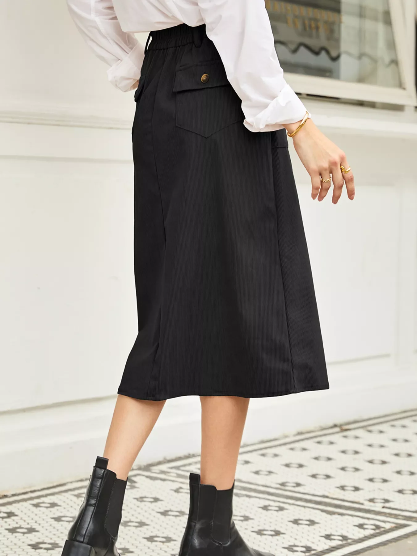 Front Slit Shift High Waist Midi Skirt - Image 9