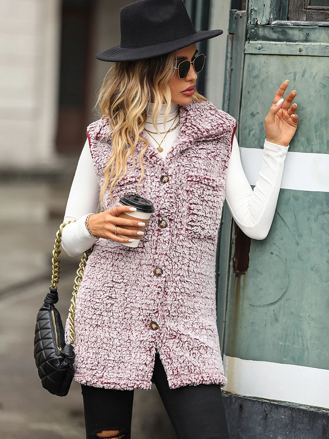 Full Size Button Down Collared Neck Vest - Image 4