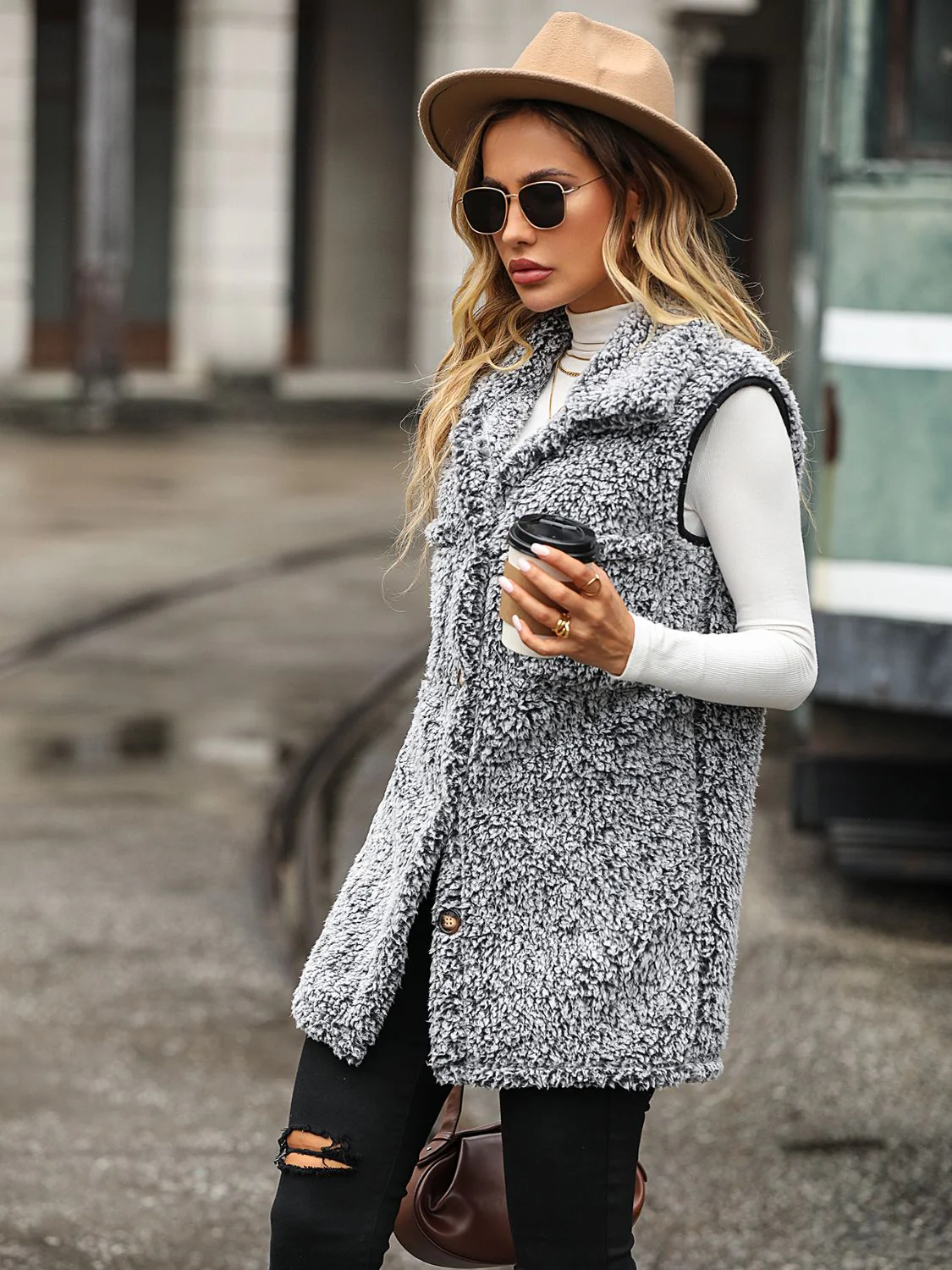 Full Size Button Down Collared Neck Vest - Image 6
