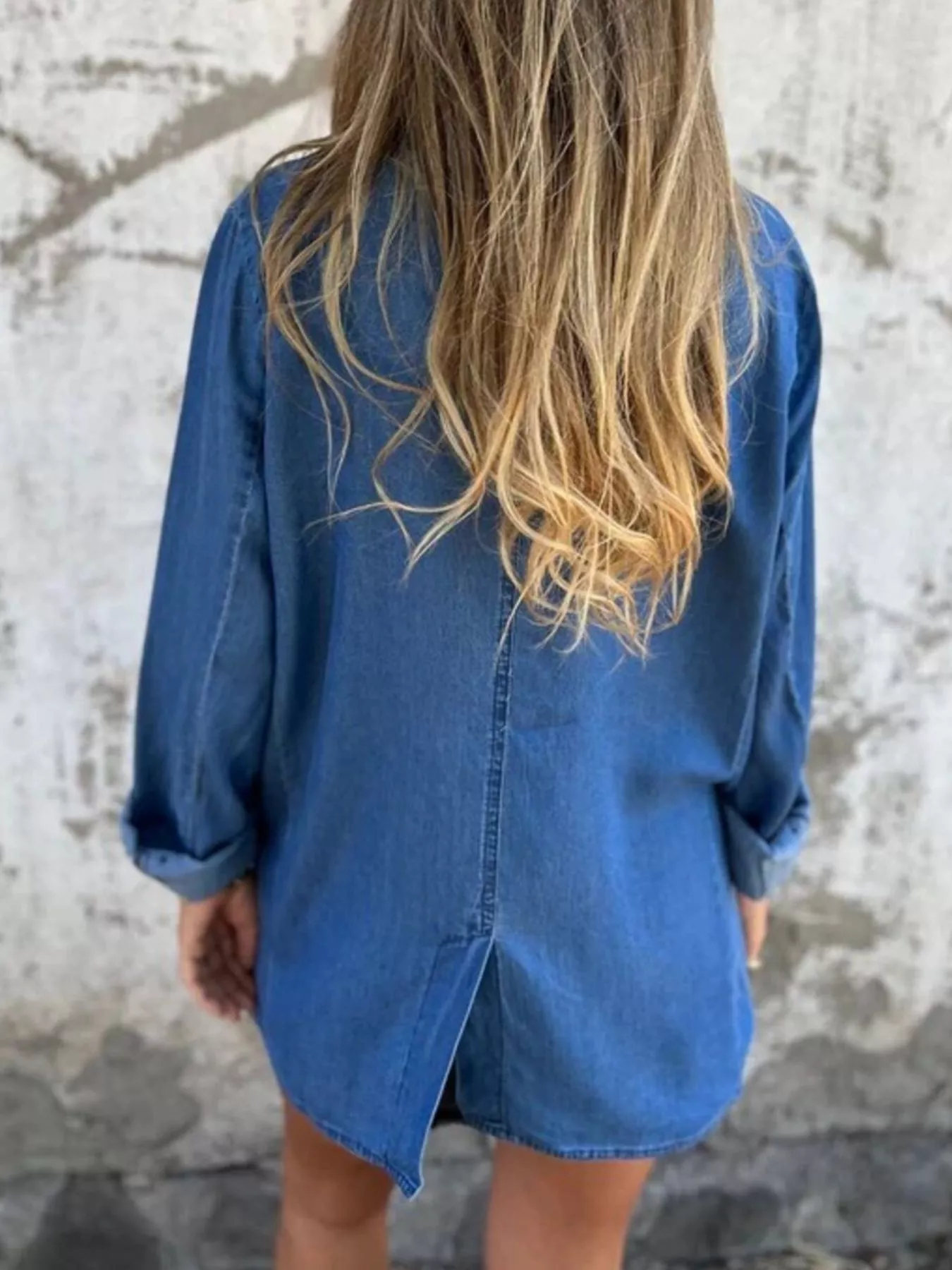 Full Size Button Down Denim Blazer Plus Size - Image 5