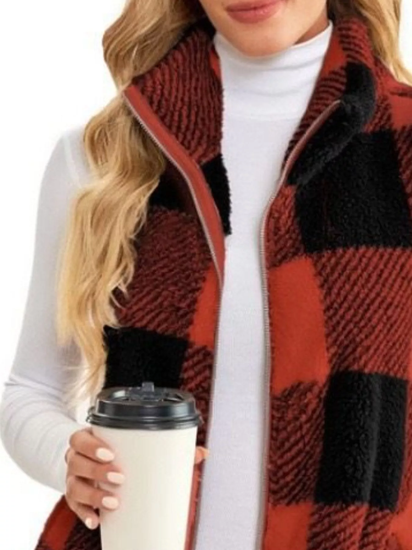 Full Size Color Block Zip Up Vest Coat Plus Size - Image 11