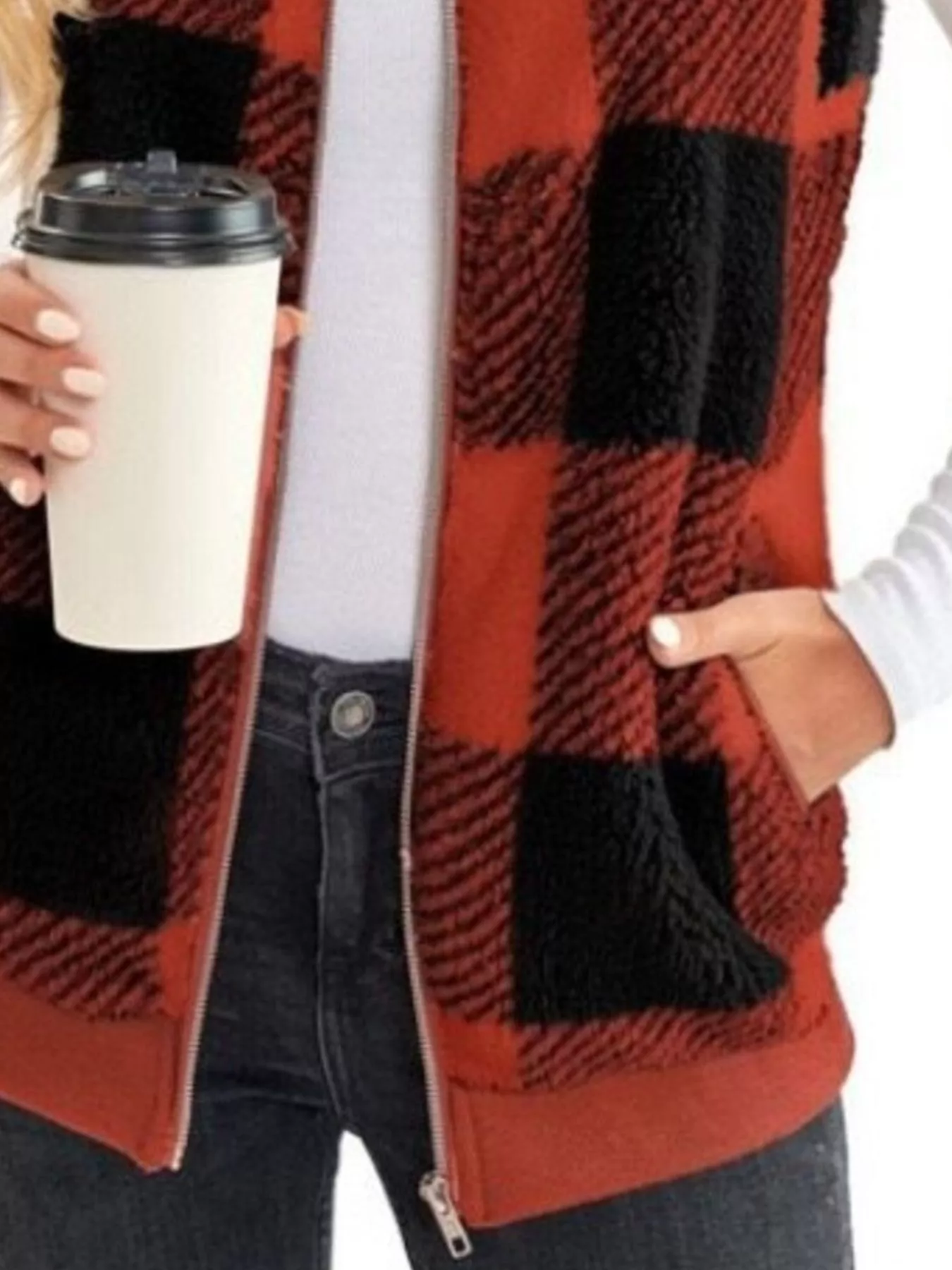 Full Size Color Block Zip Up Vest Coat Plus Size - Image 12