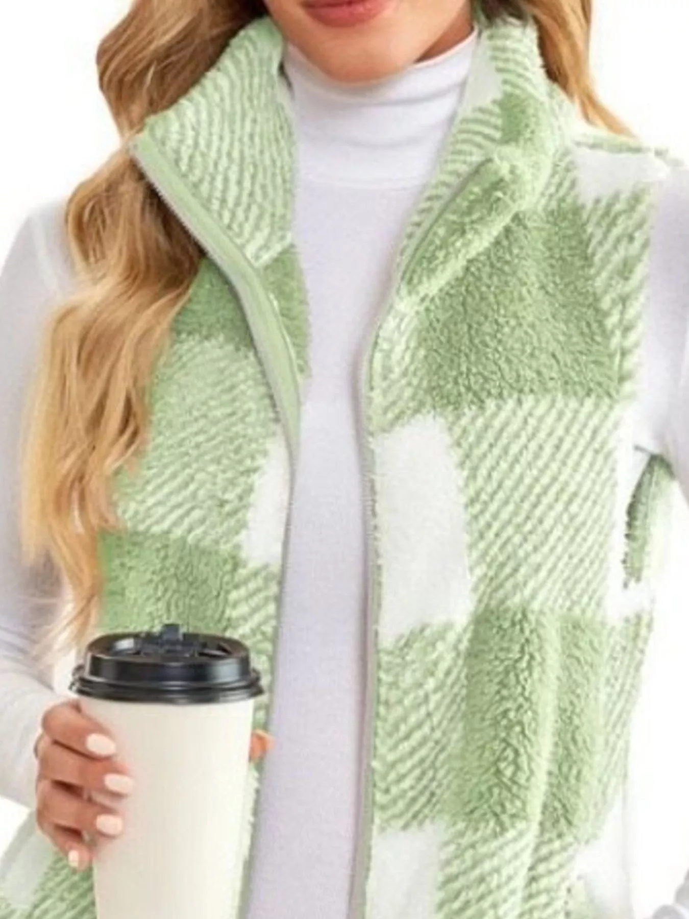 Full Size Color Block Zip Up Vest Coat Plus Size - Image 14