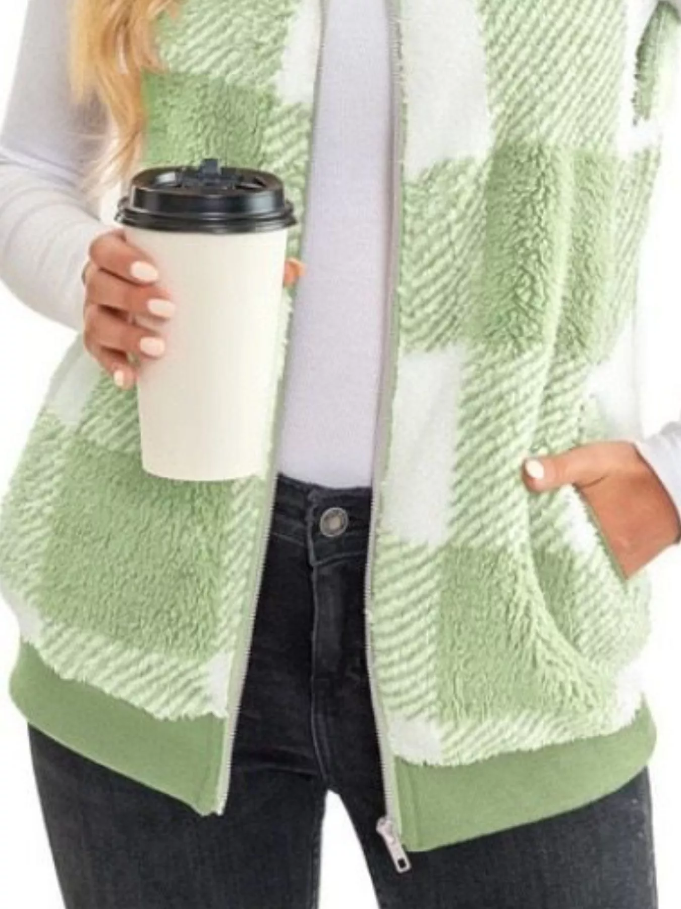 Full Size Color Block Zip Up Vest Coat Plus Size - Image 15