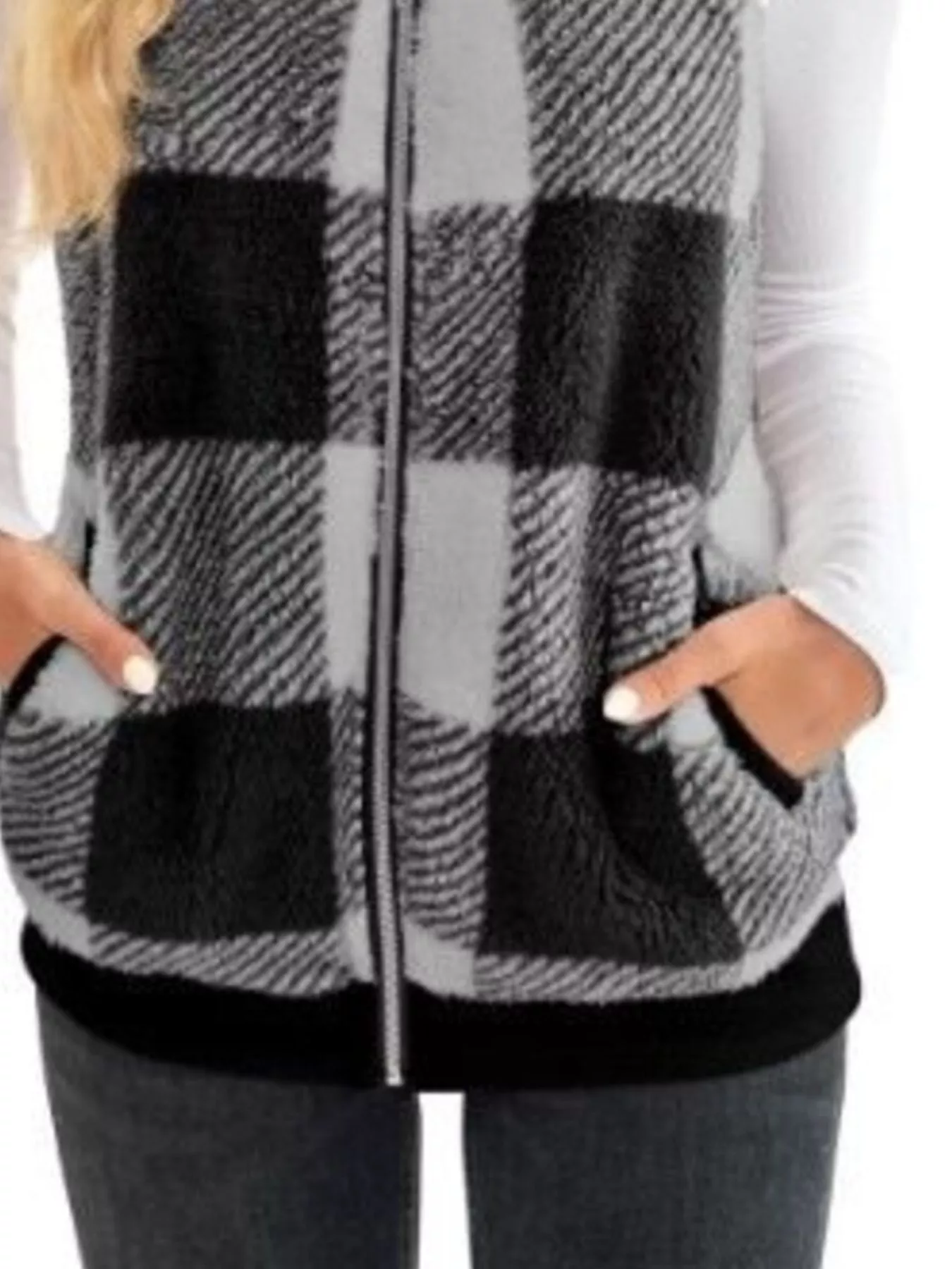 Full Size Color Block Zip Up Vest Coat Plus Size - Image 17