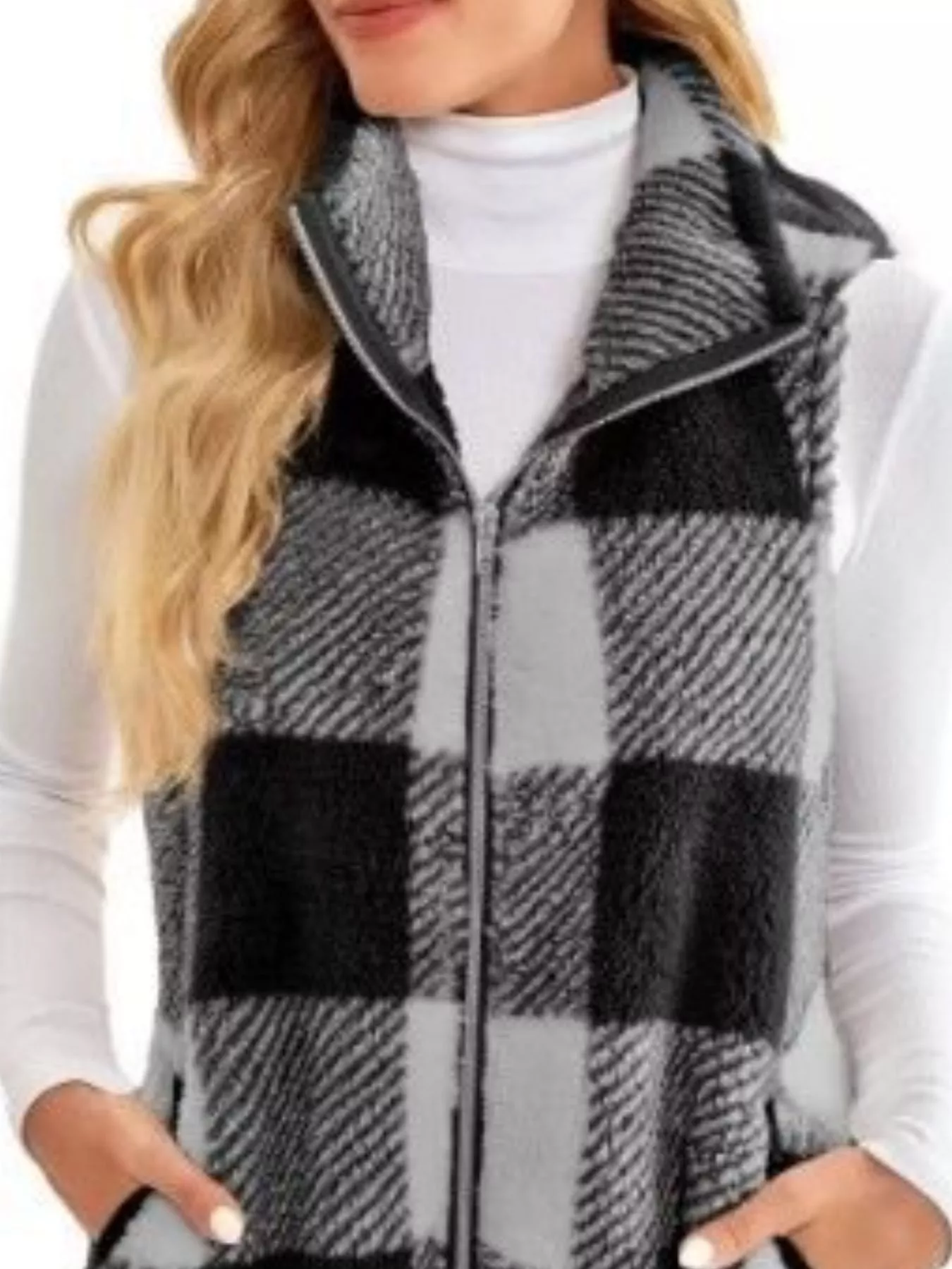 Full Size Color Block Zip Up Vest Coat Plus Size - Image 18