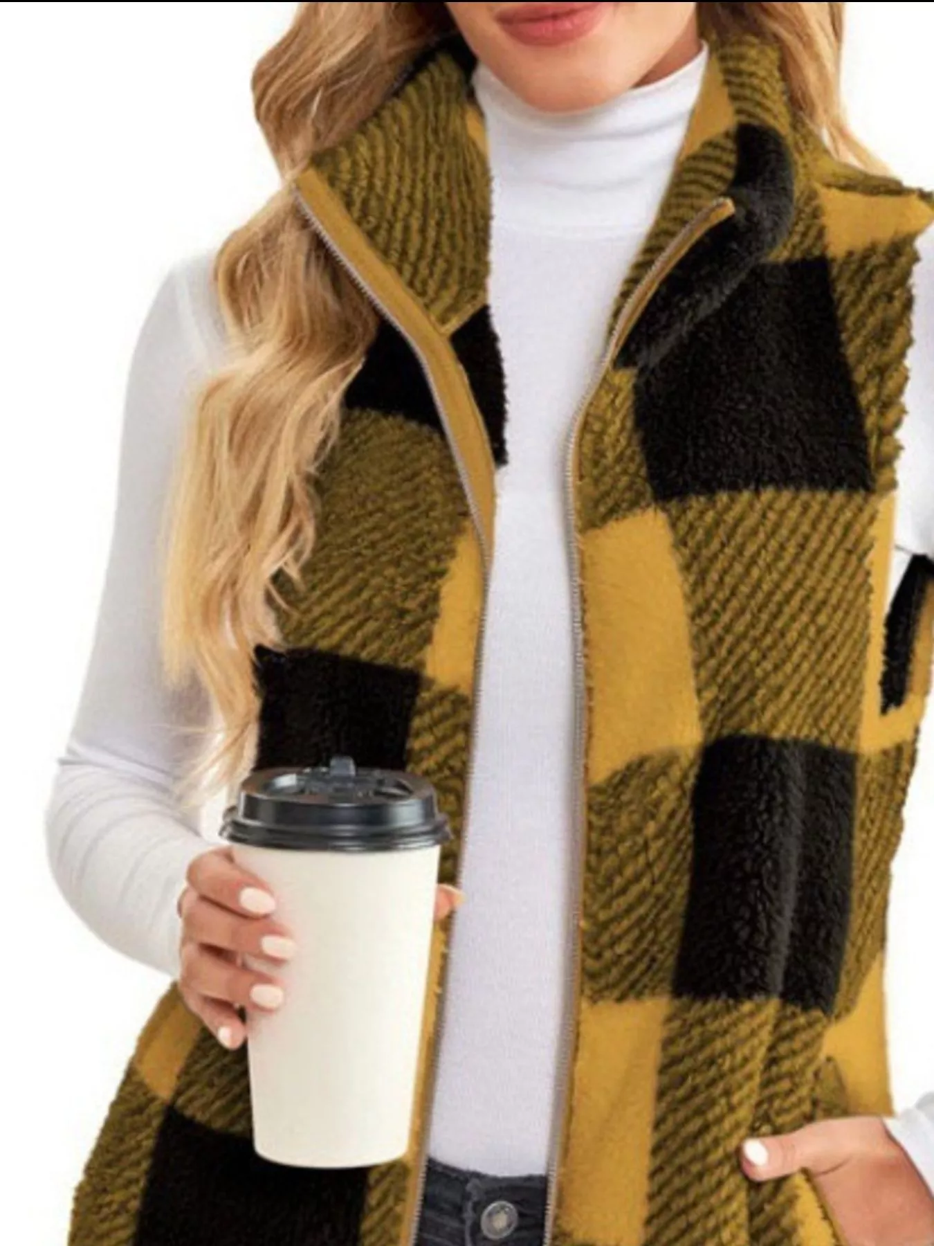 Full Size Color Block Zip Up Vest Coat Plus Size - Image 2