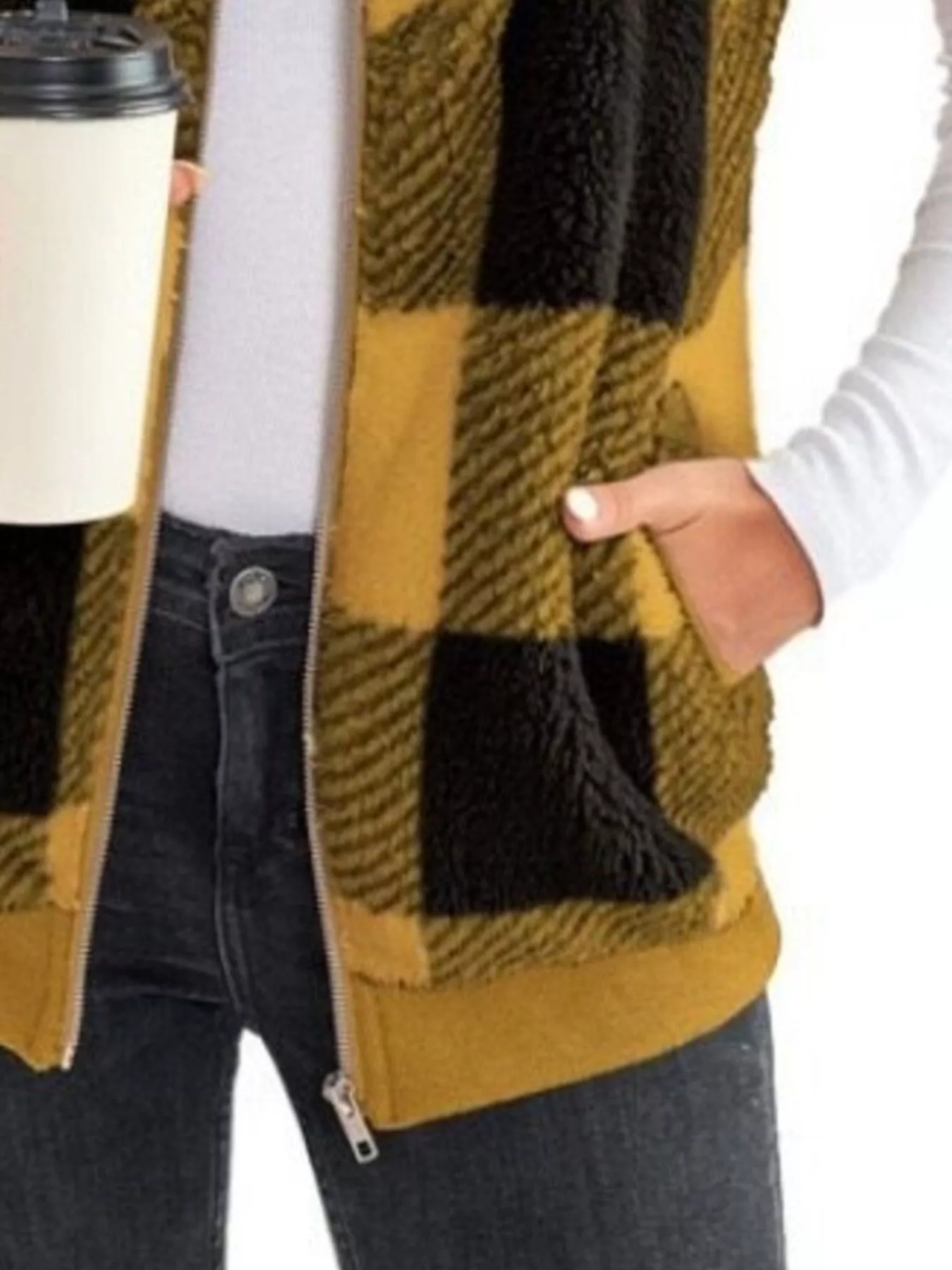 Full Size Color Block Zip Up Vest Coat Plus Size - Image 3