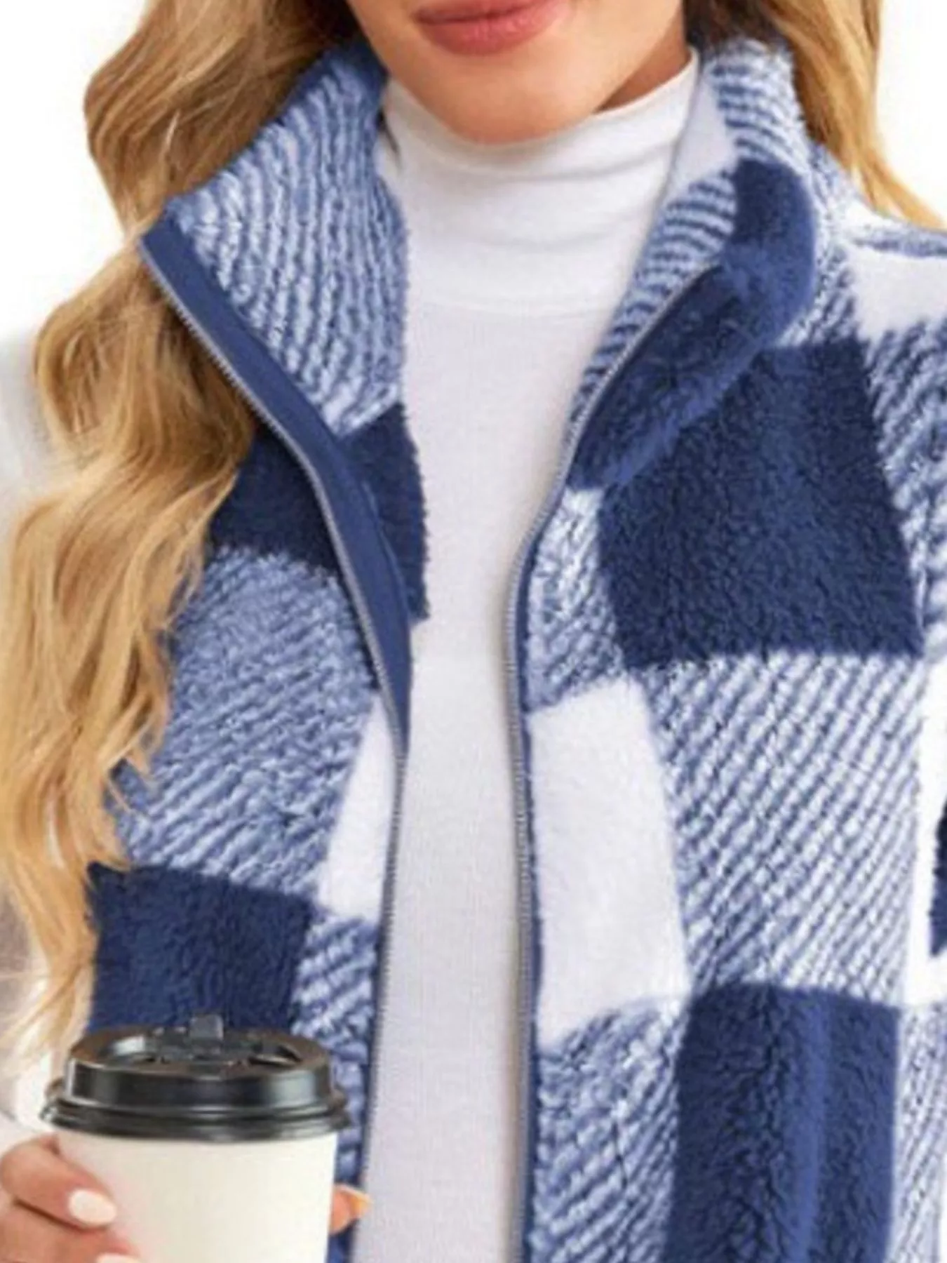 Full Size Color Block Zip Up Vest Coat Plus Size - Image 5