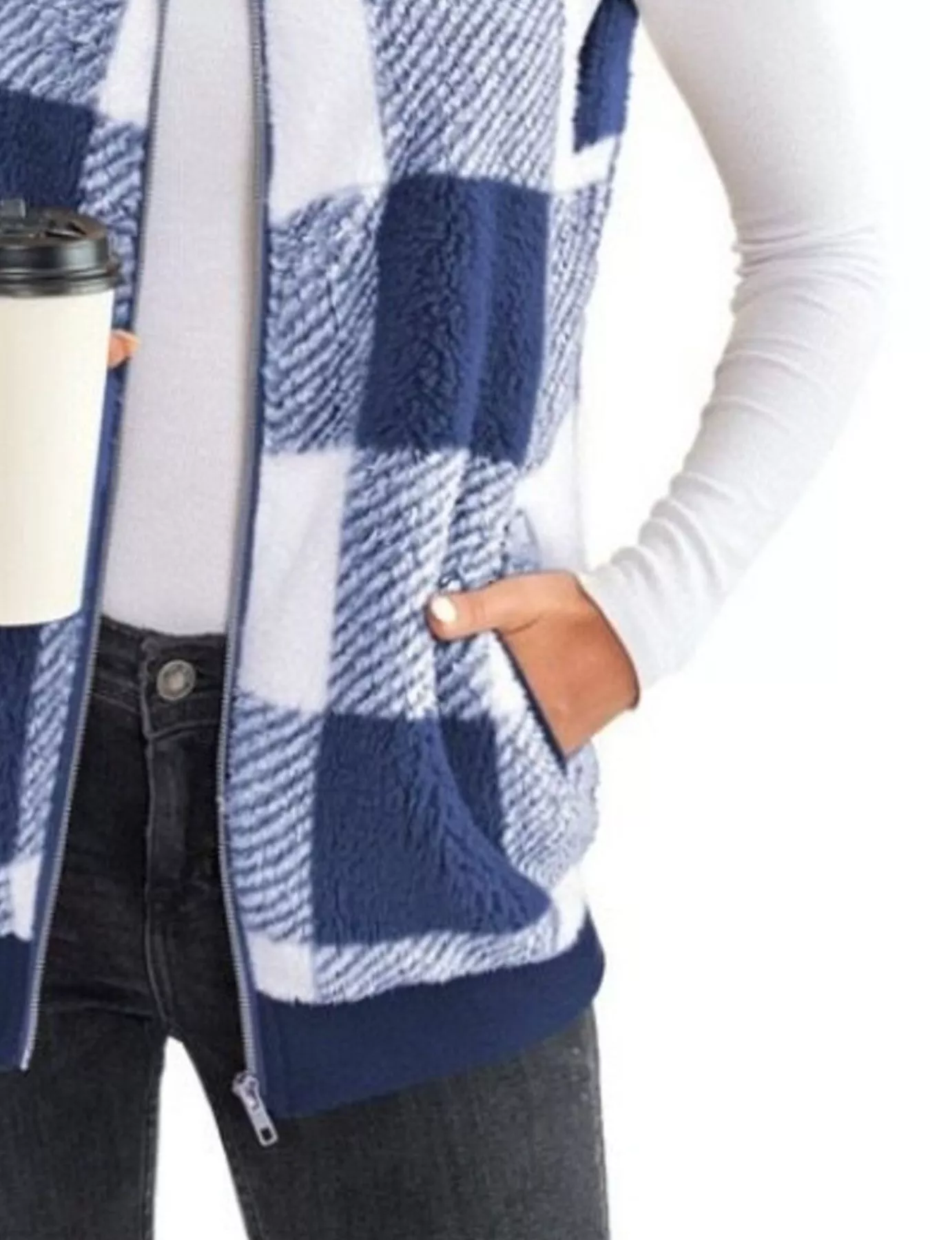 Full Size Color Block Zip Up Vest Coat Plus Size - Image 6