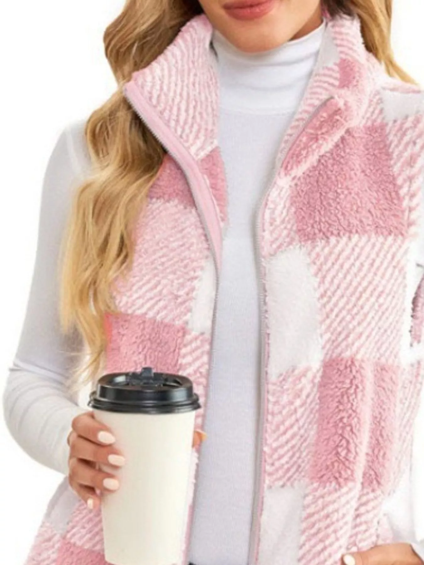 Full Size Color Block Zip Up Vest Coat Plus Size - Image 9