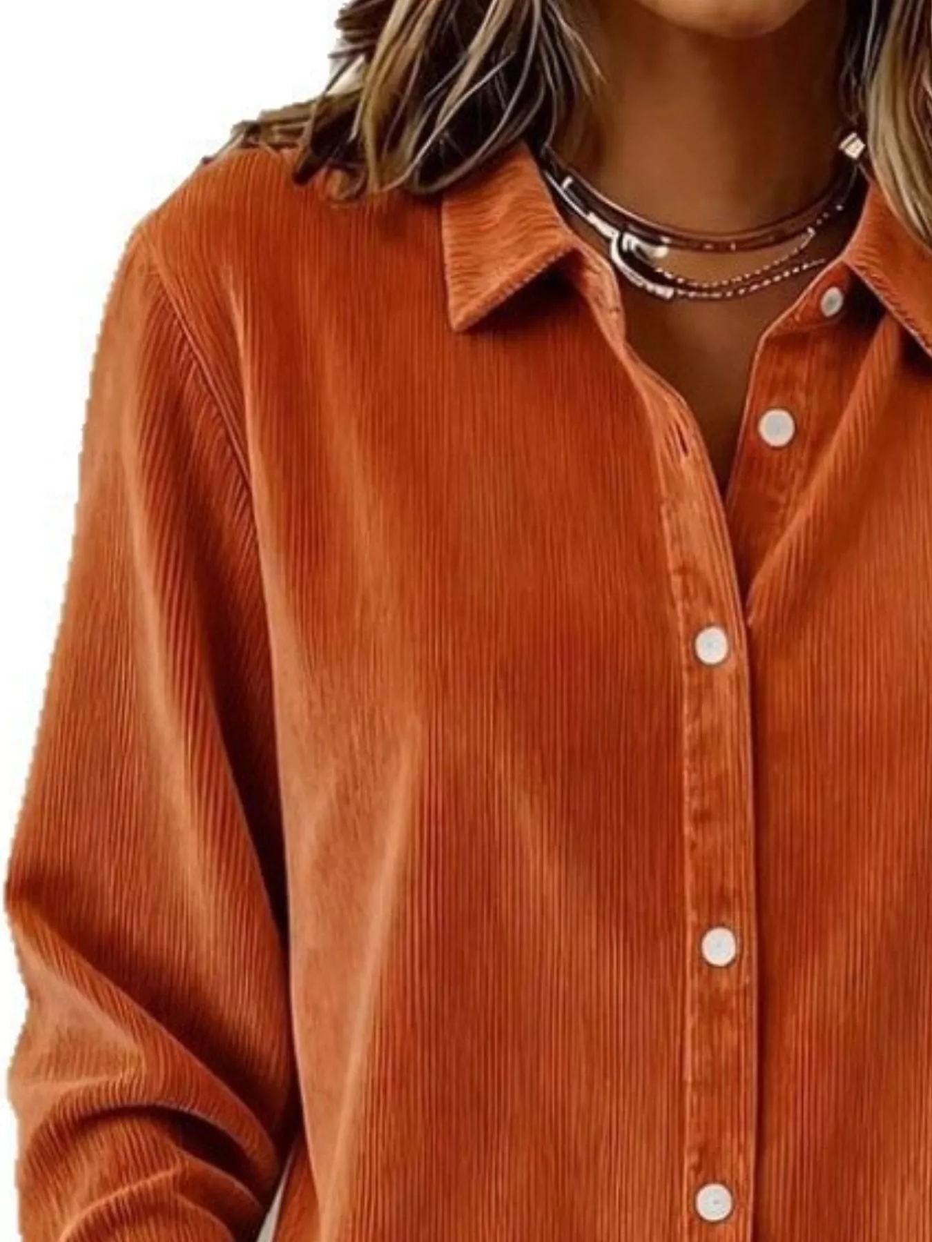 Full Size Corduroy Button-Down Shirt Plus Size - Image 2