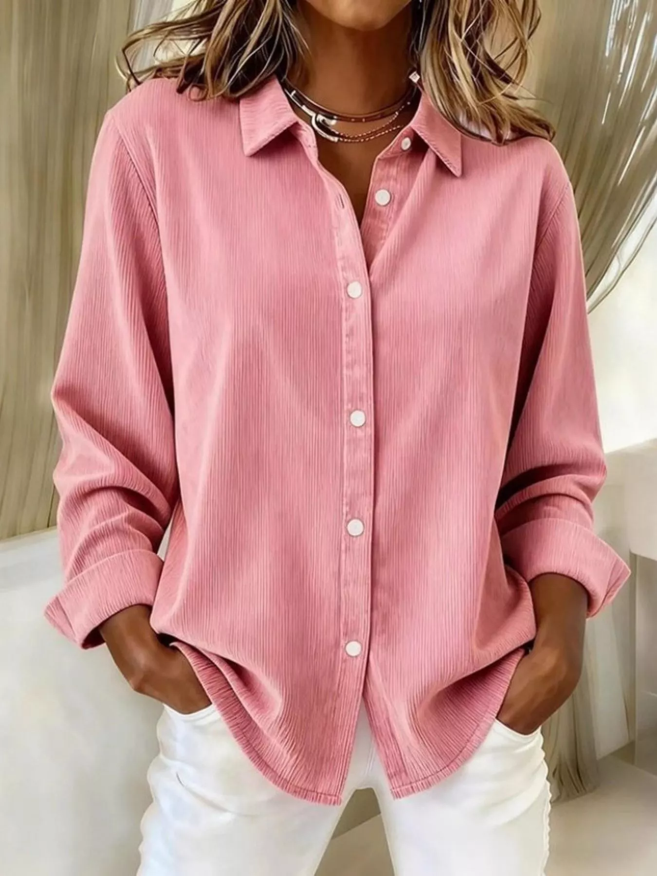 Full Size Corduroy Button-Down Shirt Plus Size - Image 4