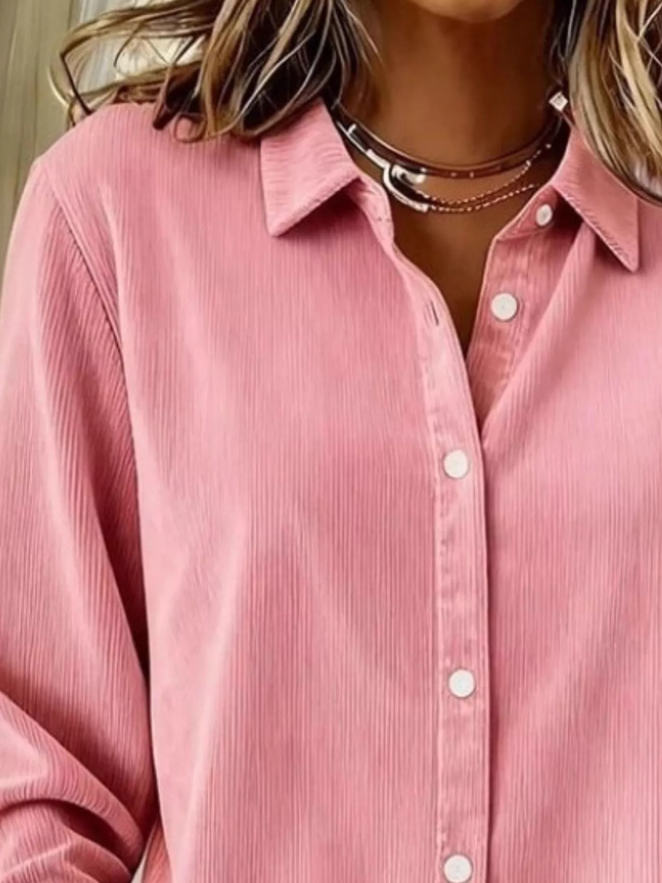 Full Size Corduroy Button-Down Shirt Plus Size - Image 5