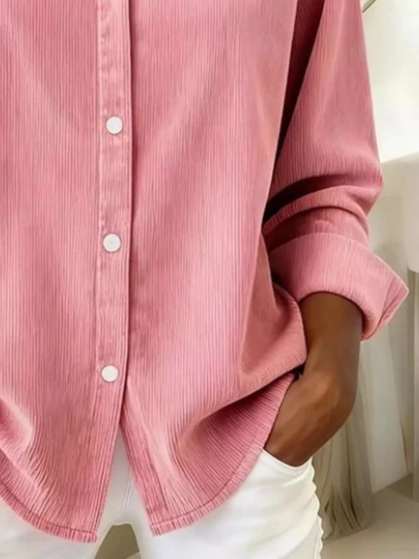Full Size Corduroy Button-Down Shirt Plus Size - Image 6