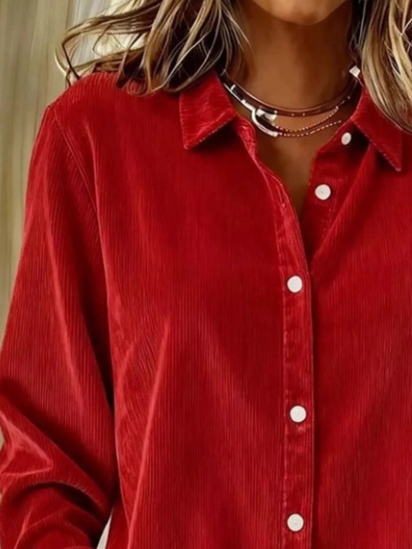 Full Size Corduroy Button-Down Shirt Plus Size - Image 8
