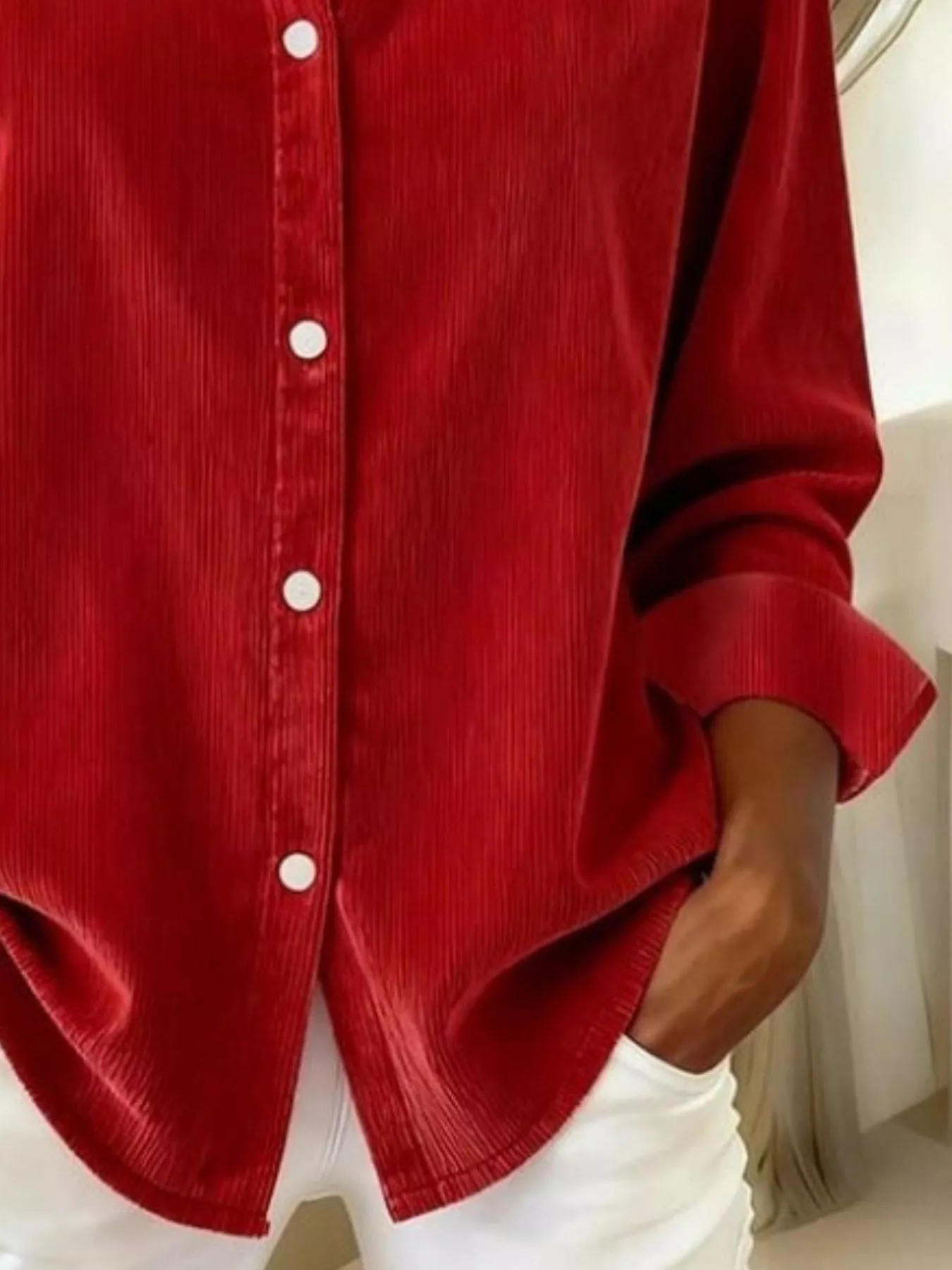 Full Size Corduroy Button-Down Shirt Plus Size - Image 9