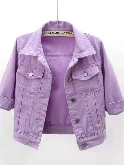 Full Size Cropped  Denim Jacket Plus Size - Image 5