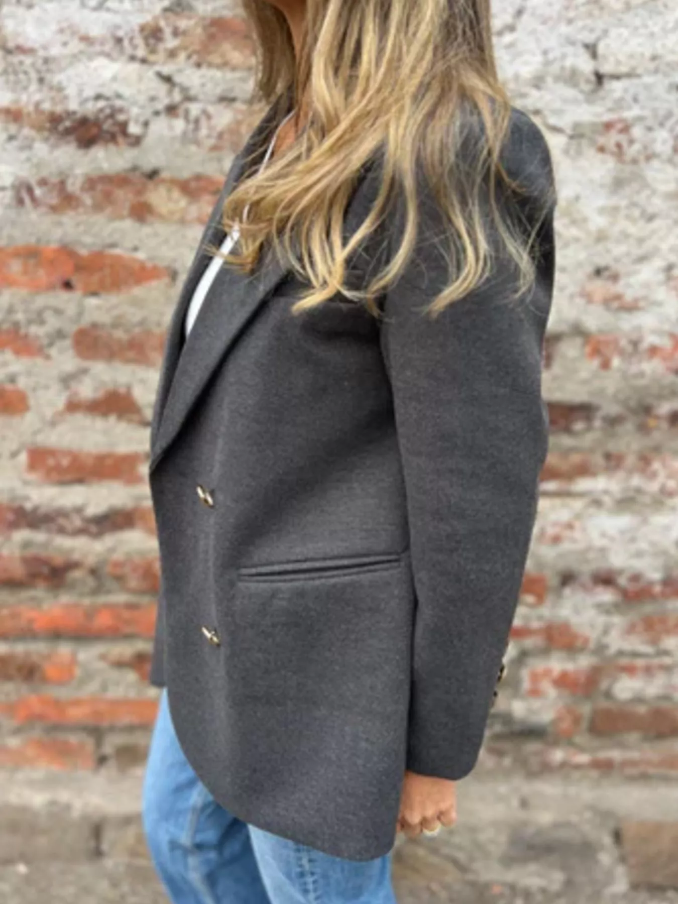 Full Size Double Breasted Long Sleeve Blazer Plus Size - Image 10