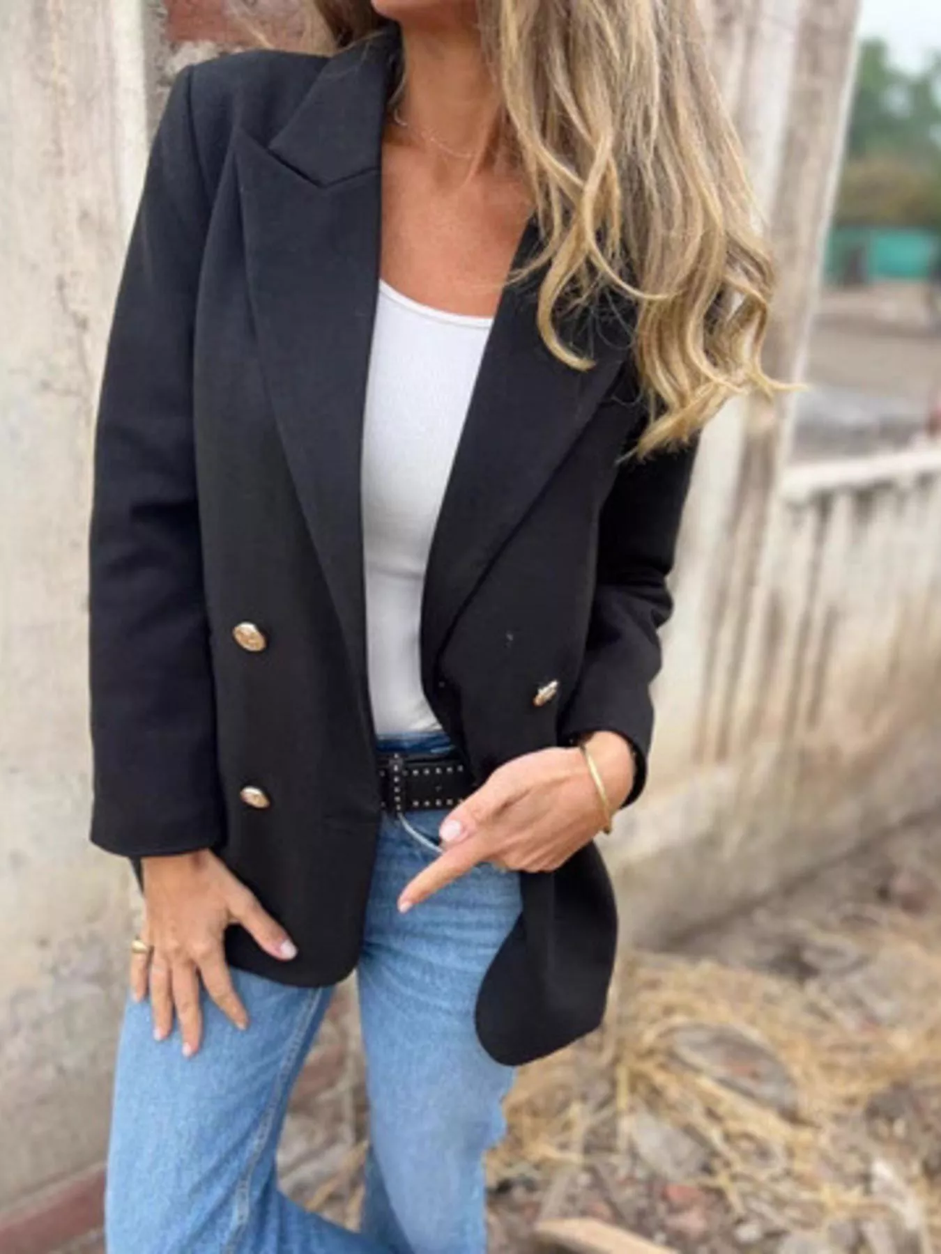 Full Size Double Breasted Long Sleeve Blazer Plus Size - Image 4