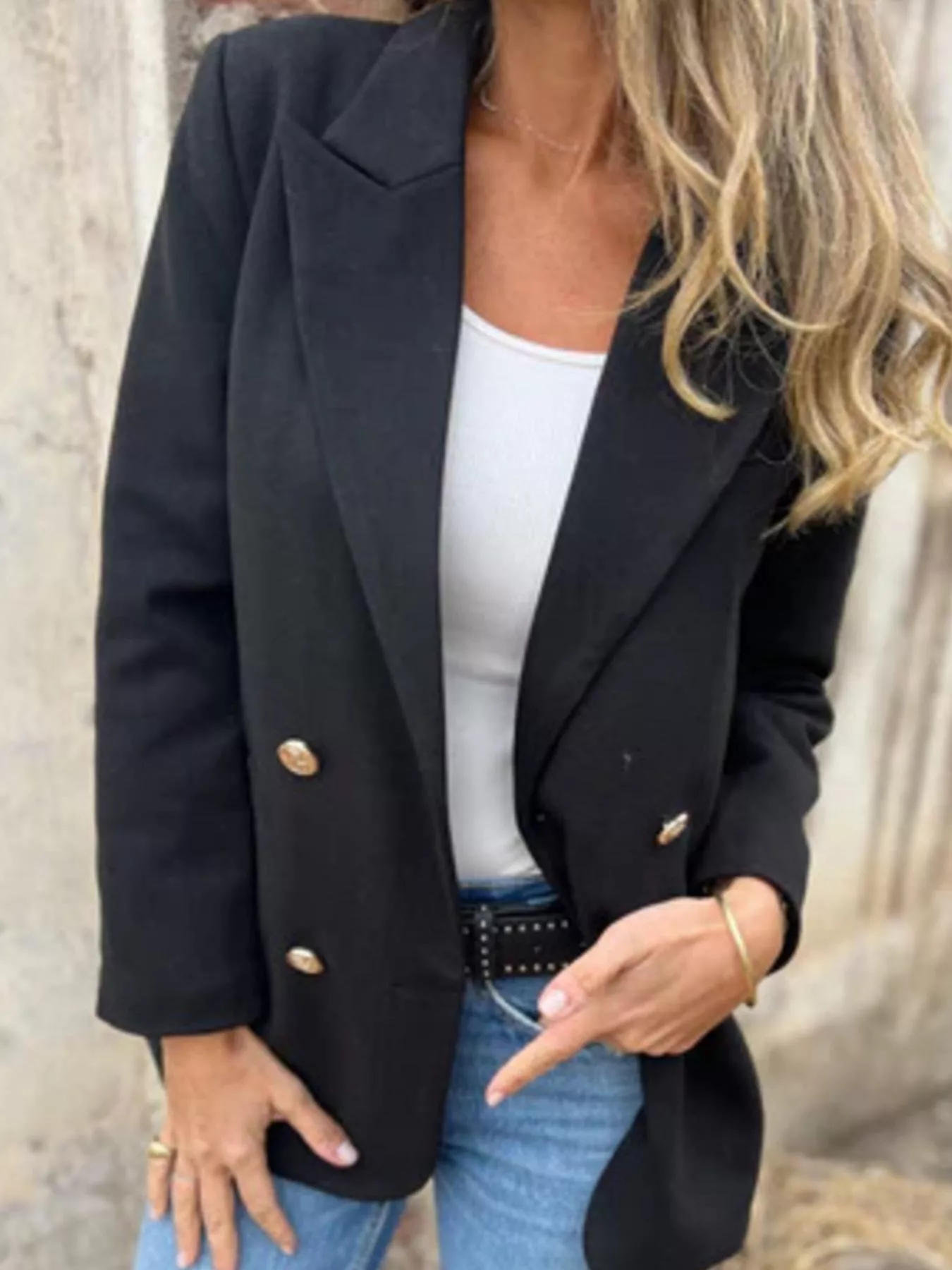 Full Size Double Breasted Long Sleeve Blazer Plus Size - Image 5