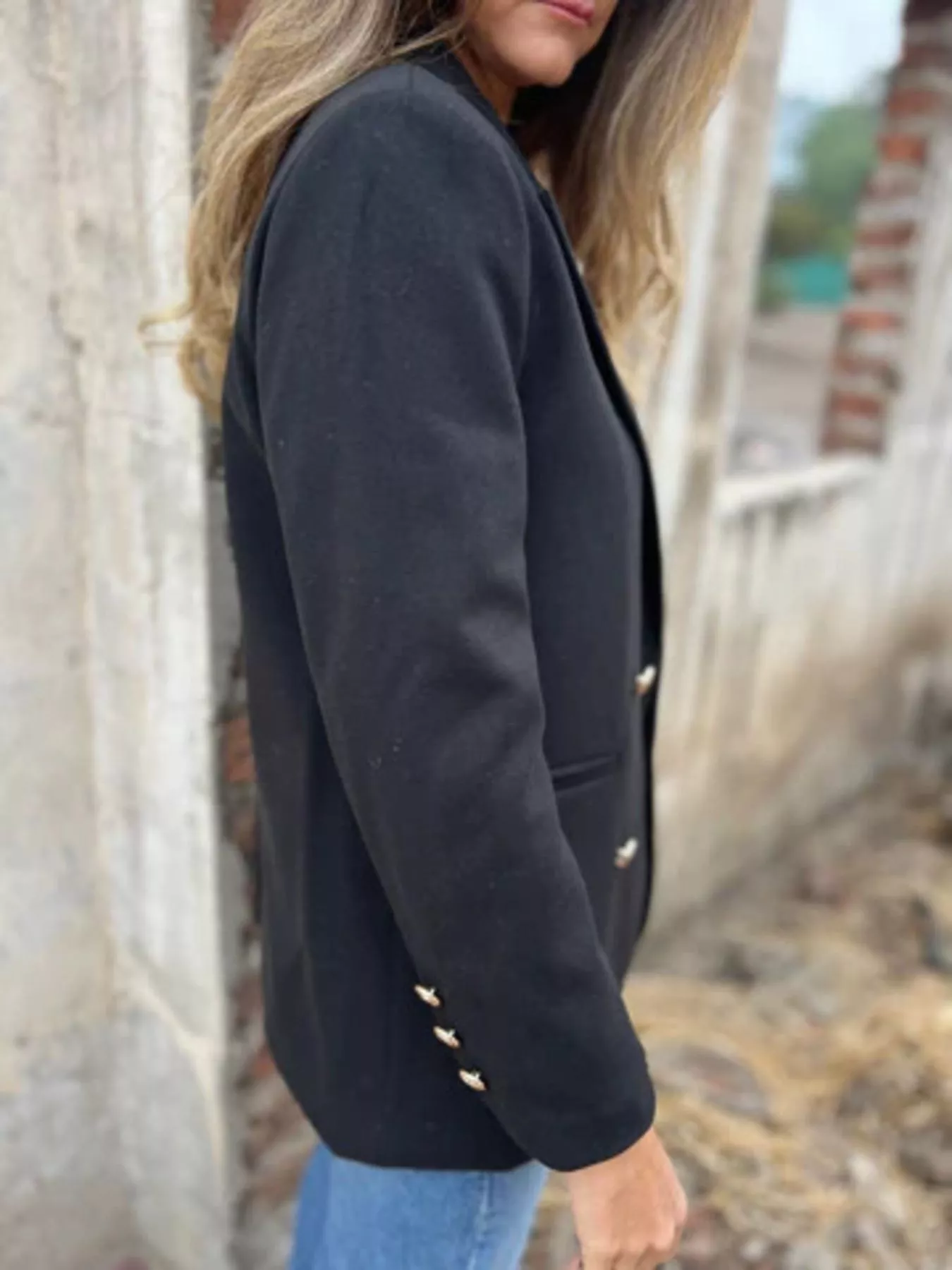 Full Size Double Breasted Long Sleeve Blazer Plus Size - Image 6
