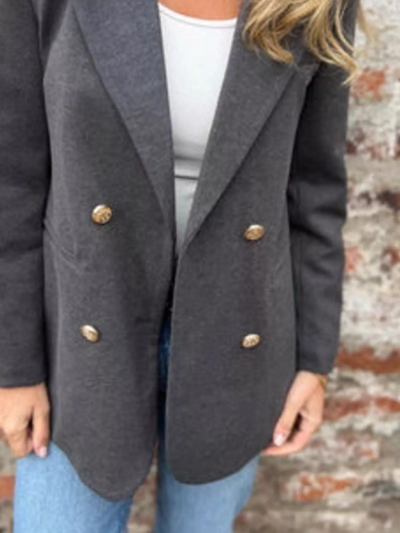 Full Size Double Breasted Long Sleeve Blazer Plus Size - Image 9
