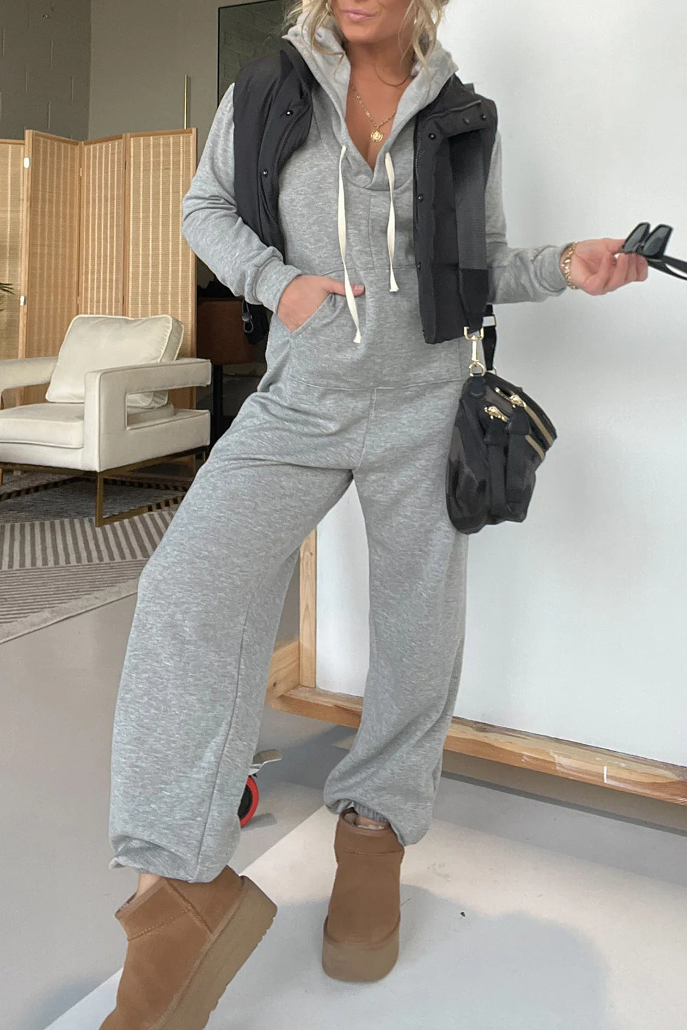 Full Size Drawstring Long Sleeve Jumpsuit - Image 3