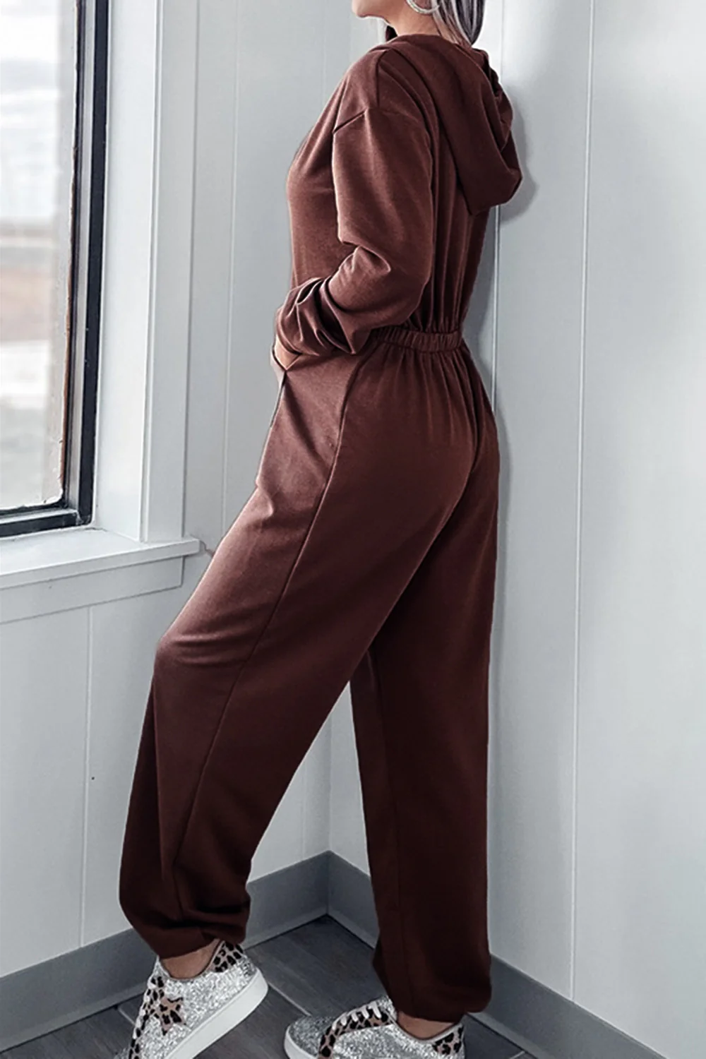 Full Size Drawstring Long Sleeve Jumpsuit - Image 5