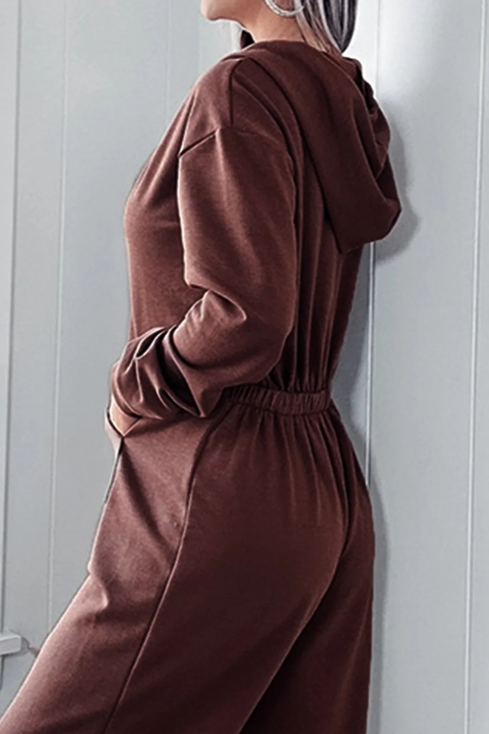 Full Size Drawstring Long Sleeve Jumpsuit - Image 6