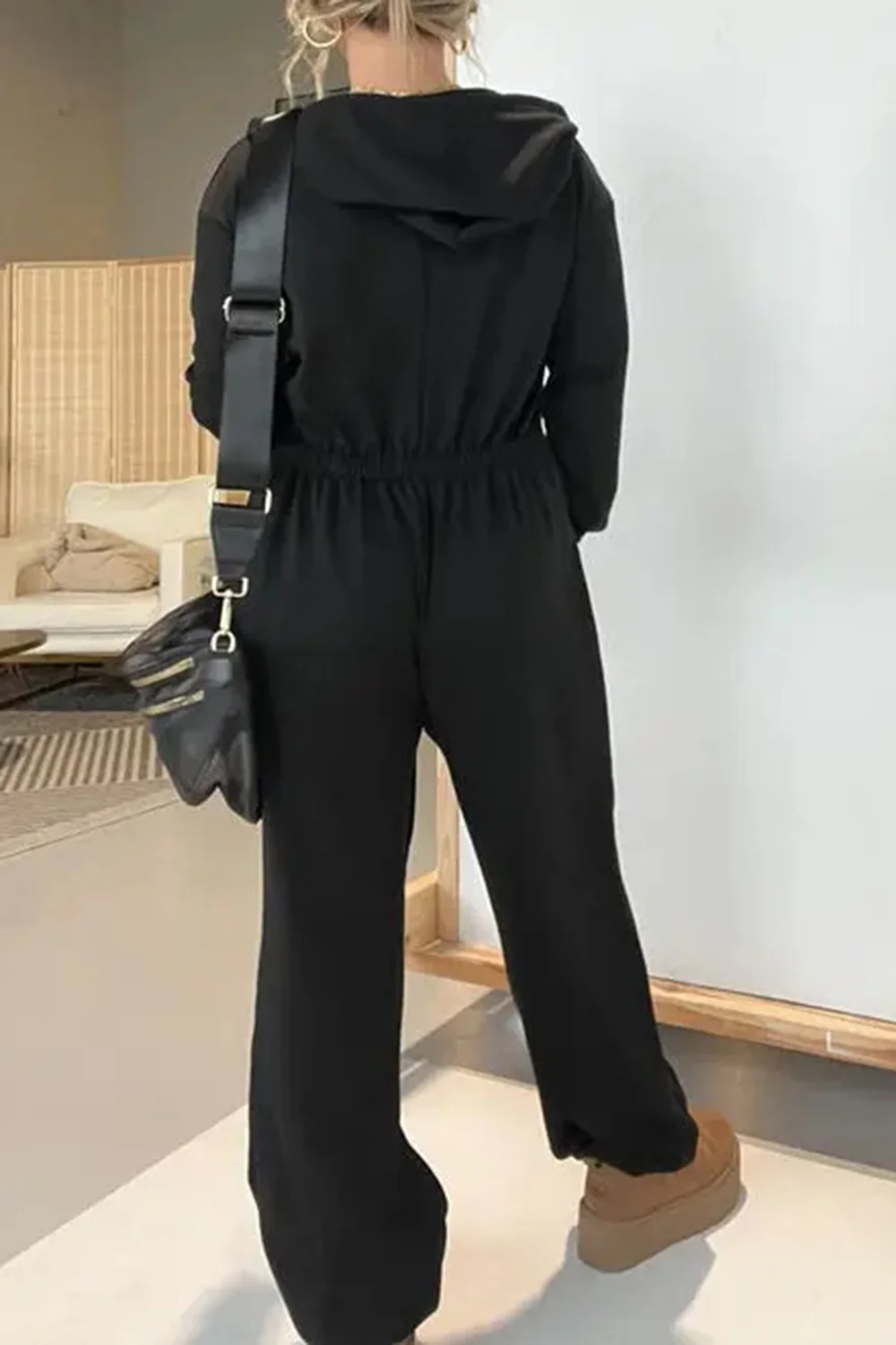 Full Size Drawstring Long Sleeve Jumpsuit - Image 8