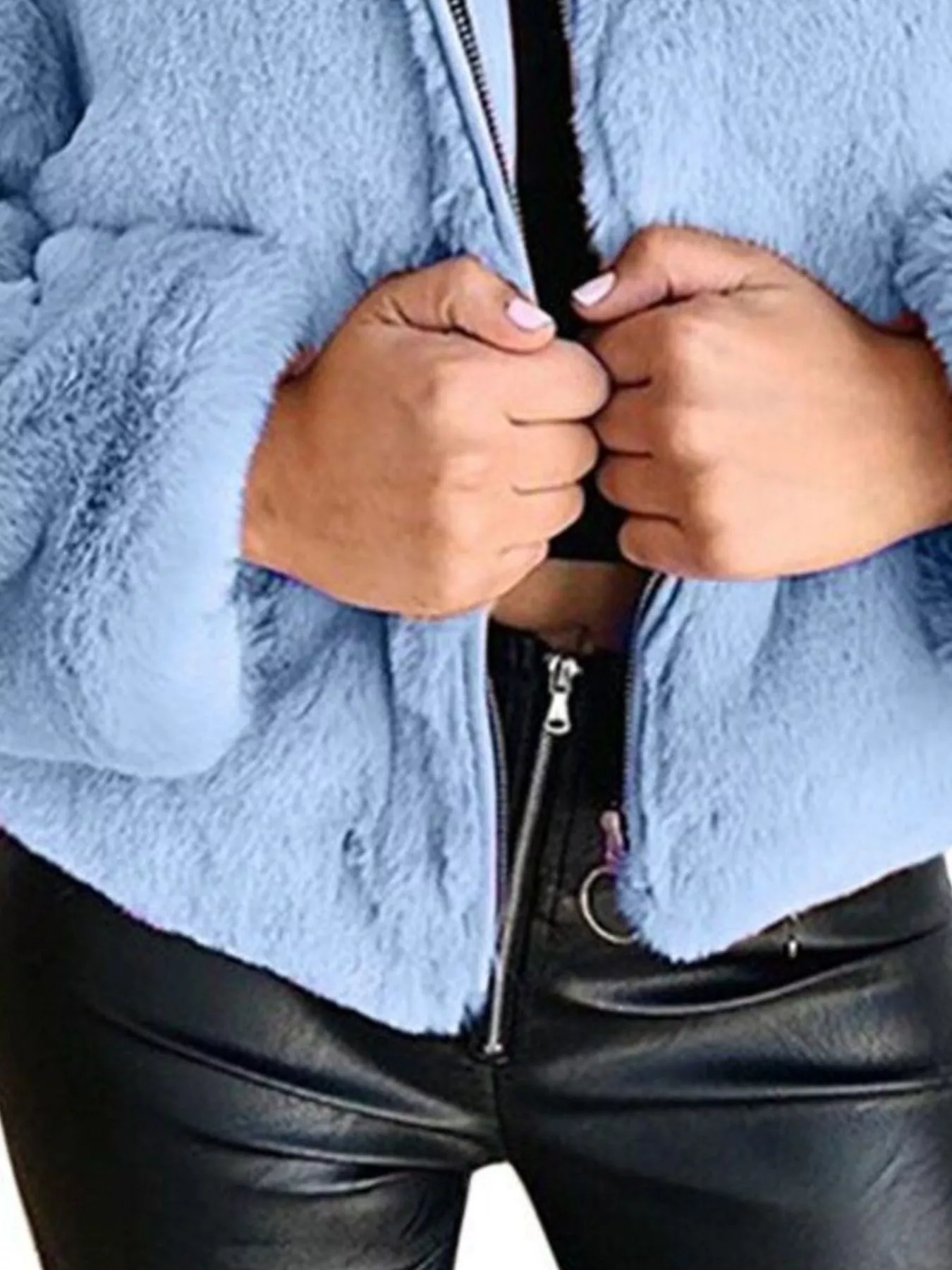 Full Size Faux Fur Cropped Zip-Up Jacket Plus Size - Image 12