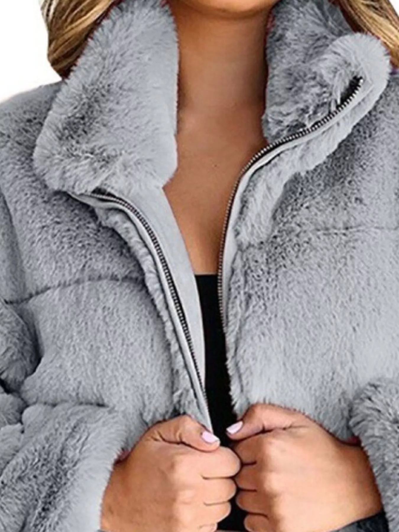 Full Size Faux Fur Cropped Zip-Up Jacket Plus Size - Image 18