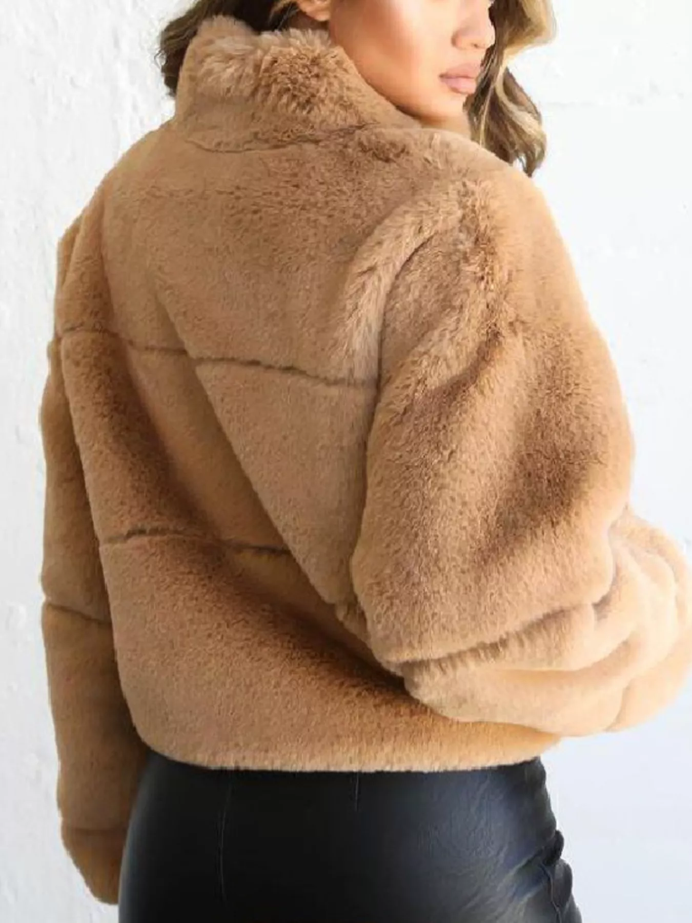 Full Size Faux Fur Cropped Zip-Up Jacket Plus Size - Image 2