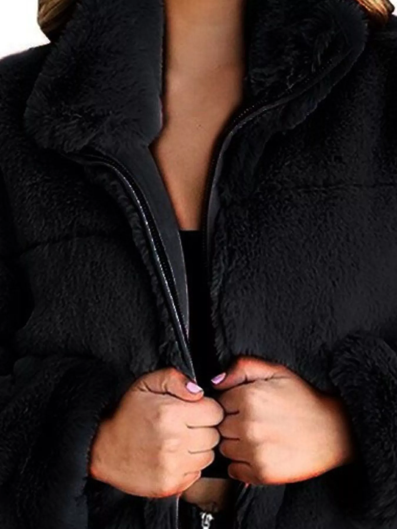 Full Size Faux Fur Cropped Zip-Up Jacket Plus Size - Image 8