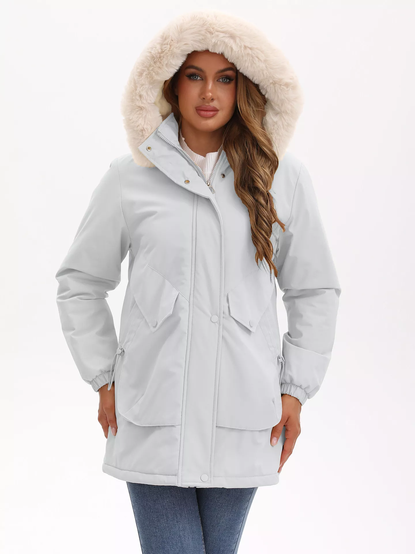 Full Size Fur Hooded Warm Winter Parka Outerwear Plus Size - Image 15