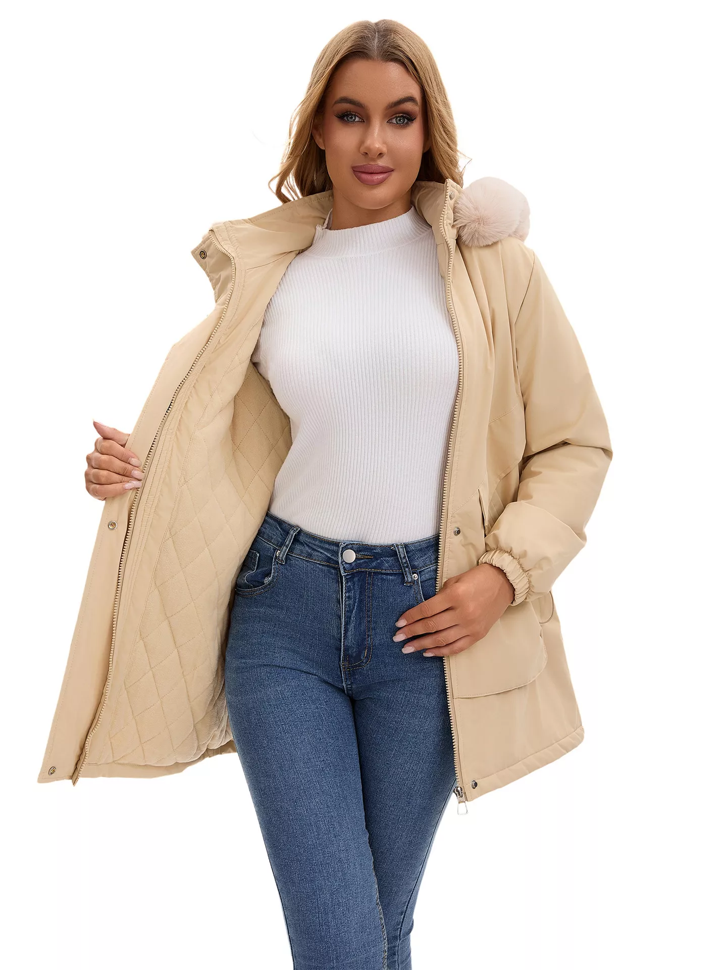 Full Size Fur Hooded Warm Winter Parka Outerwear Plus Size - Image 2