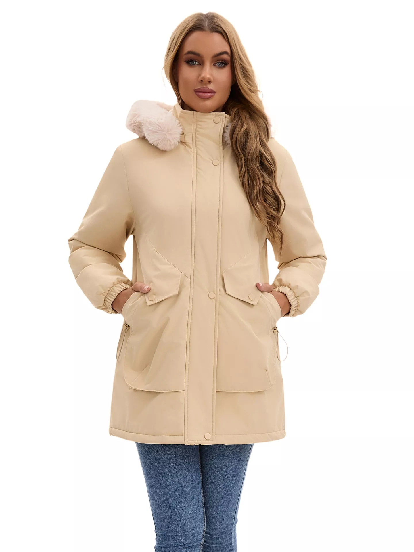 Full Size Fur Hooded Warm Winter Parka Outerwear Plus Size - Image 4
