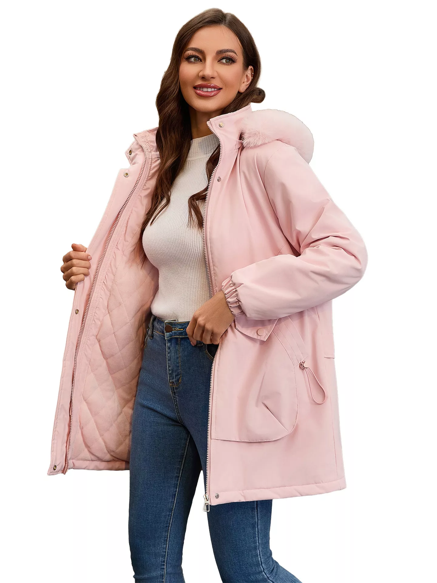 Full Size Fur Hooded Warm Winter Parka Outerwear Plus Size - Image 7