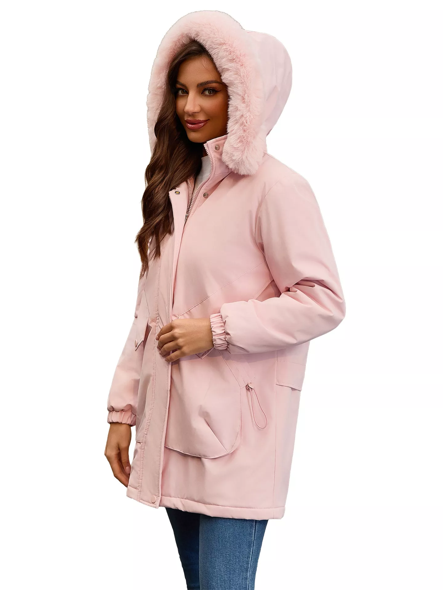 Full Size Fur Hooded Warm Winter Parka Outerwear Plus Size - Image 8