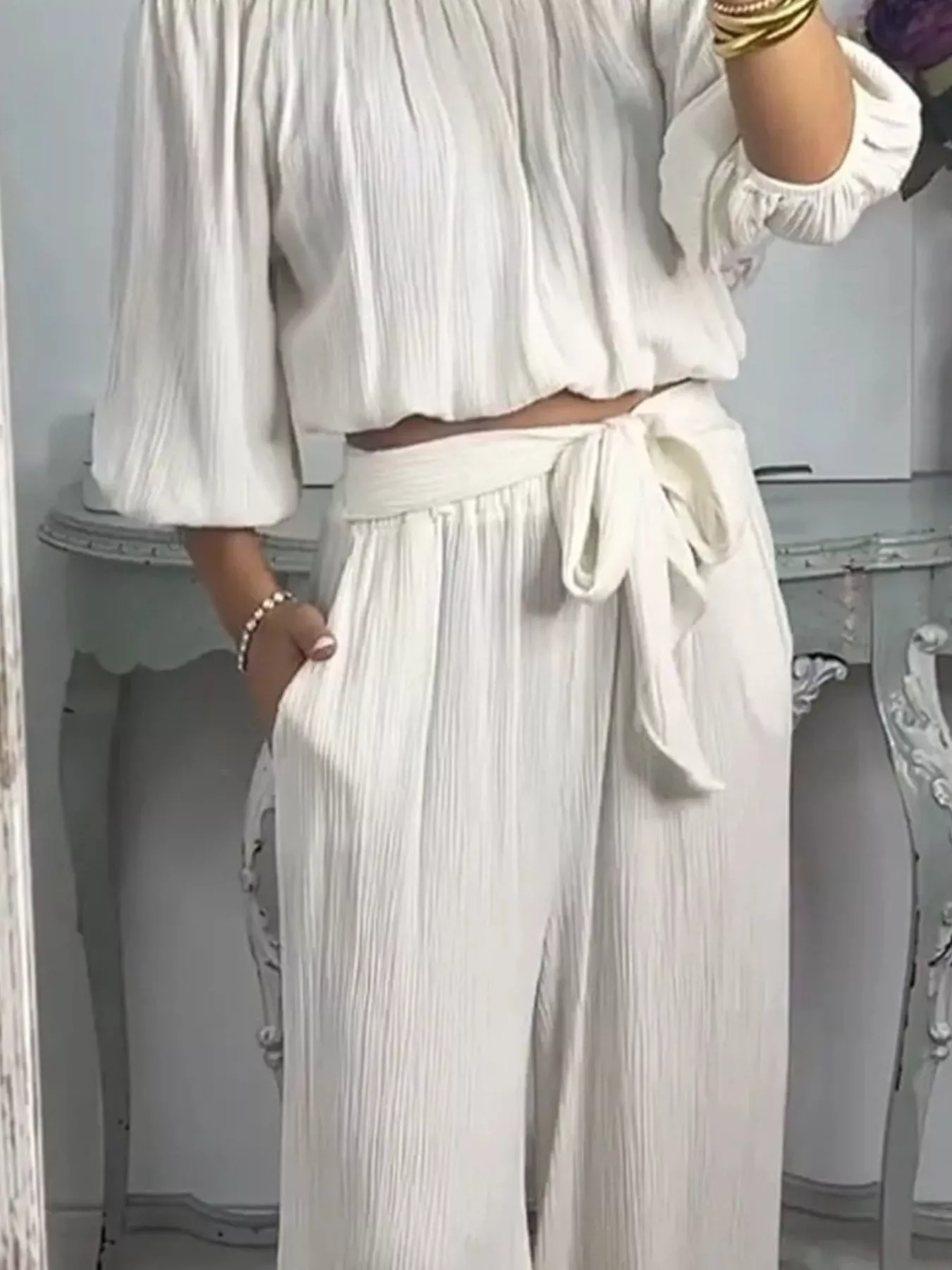Full Size Off-Shoulder Top and Pants Set Plus Size - Image 3