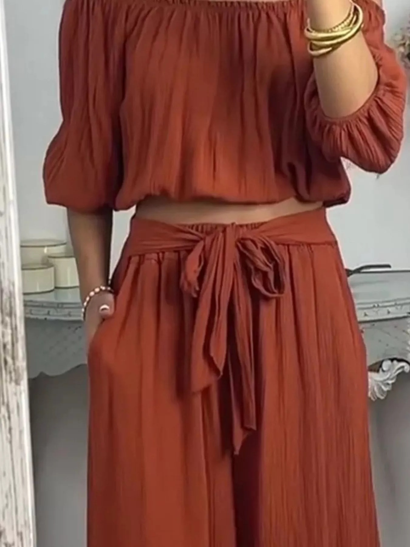 Full Size Off-Shoulder Top and Pants Set Plus Size - Image 6