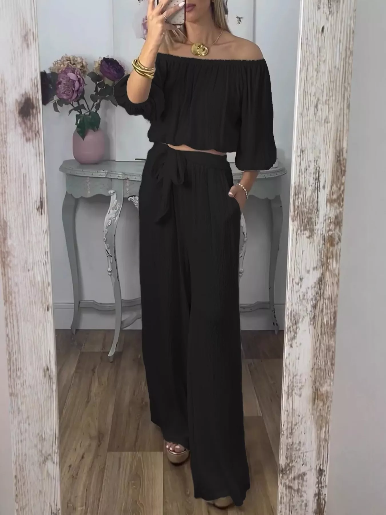 Full Size Off-Shoulder Top and Pants Set Plus Size - Image 7
