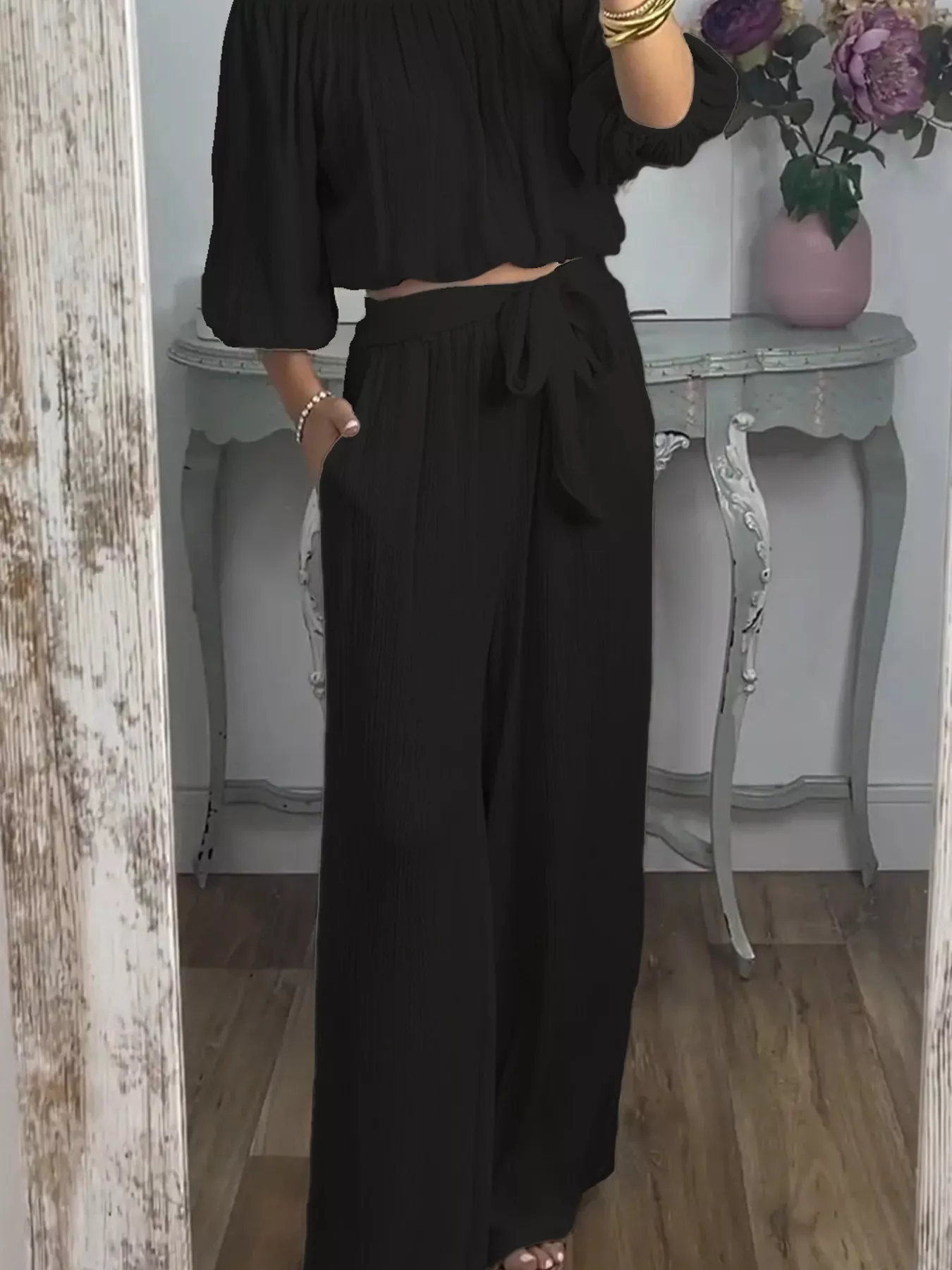 Full Size Off-Shoulder Top and Pants Set Plus Size - Image 8