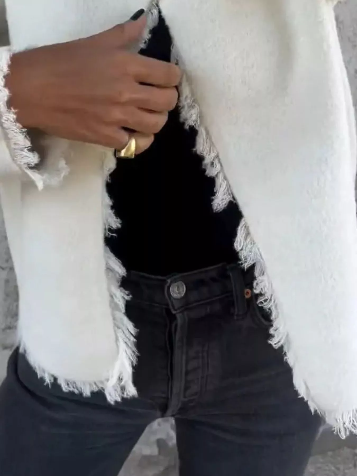 Full Size One Button Frayed Edge Cardigan Plus Size - Image 10