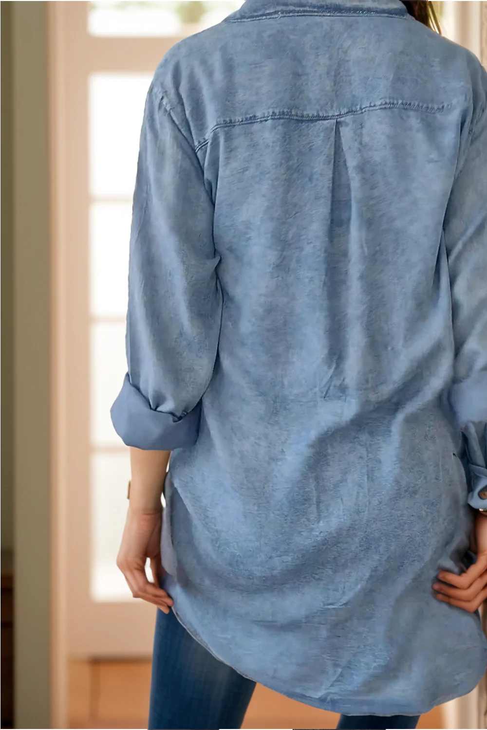 Full Size Pocketed Button Up Long Sleeve Denim Jacket - Image 3