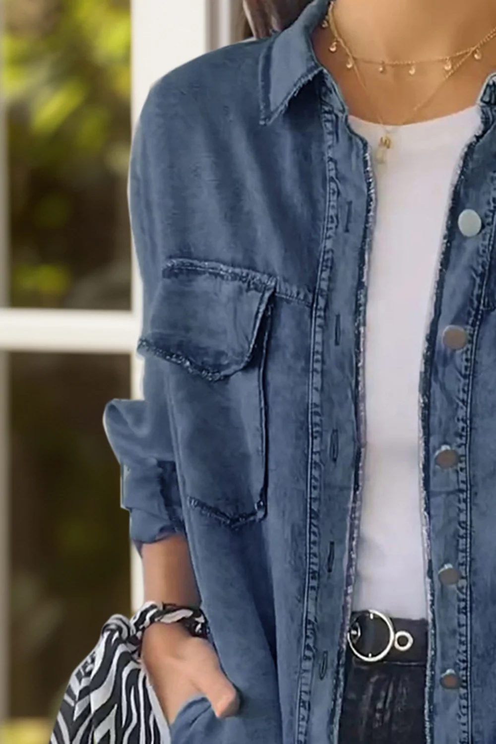 Full Size Pocketed Button Up Long Sleeve Denim Jacket - Image 5